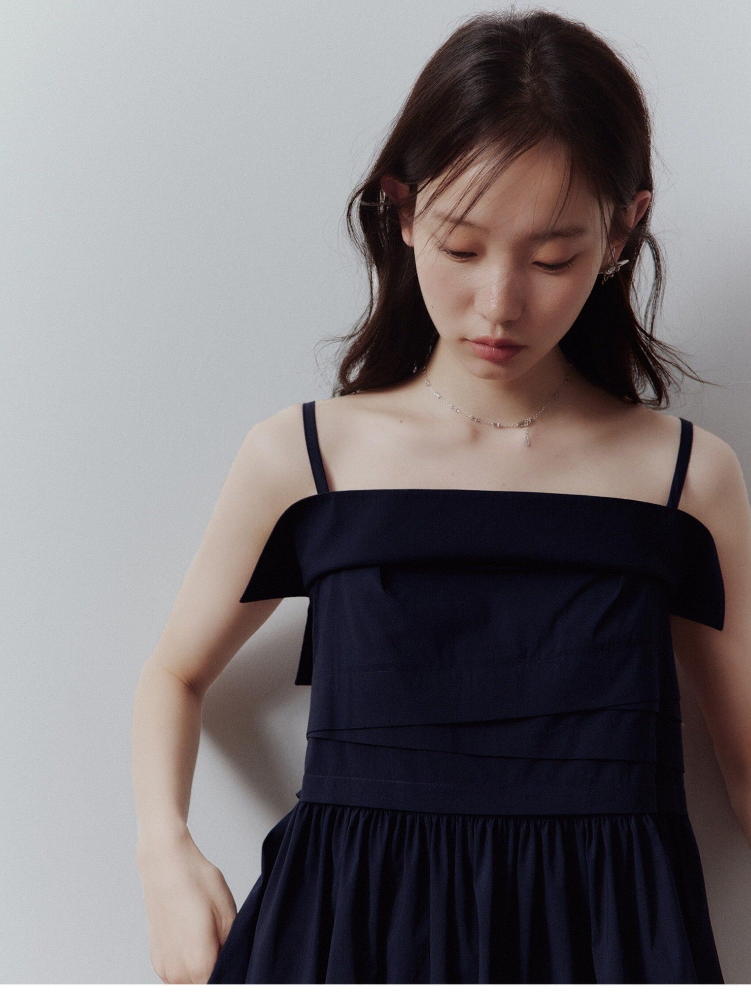 FUSSED Prussian Blue Layered Patchwork Irregular Pleated Women&
