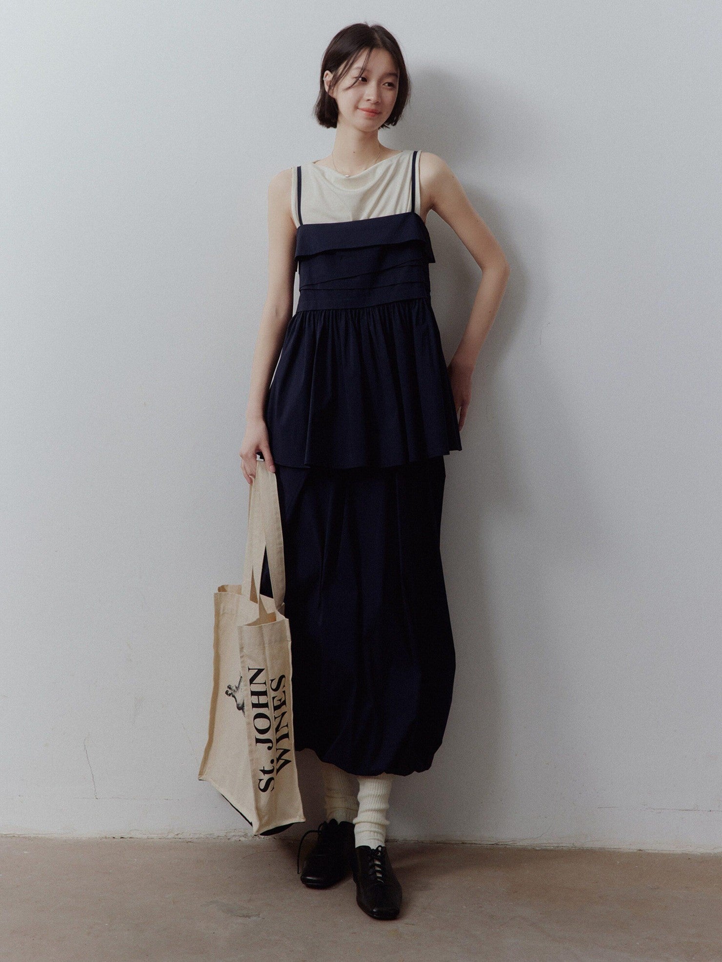 FUSSED Prussian Blue Layered Patchwork Irregular Pleated Zipper Women&