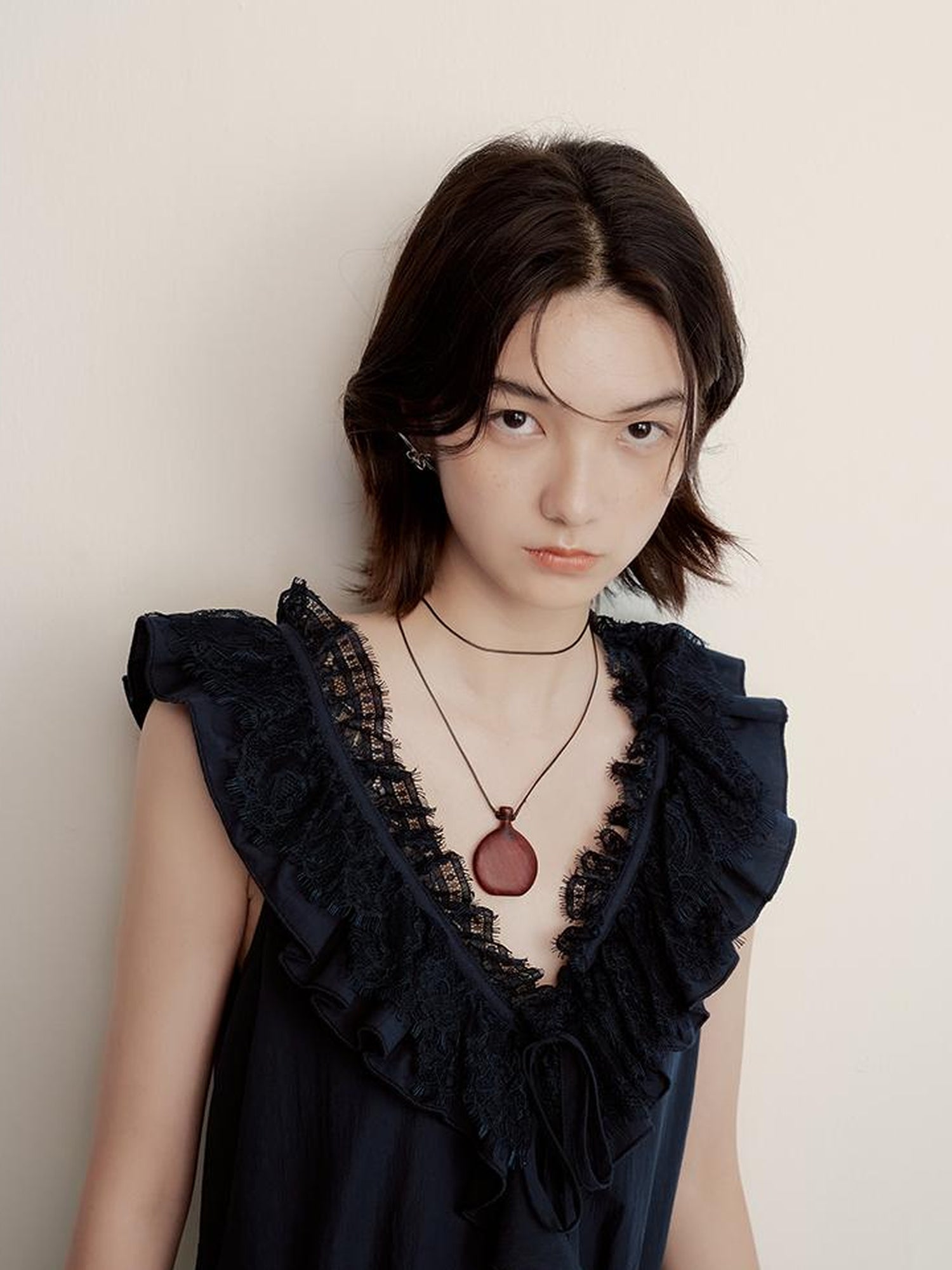 FUSSED Prussian Blue Reversible V Neck Dress With Paper Texture Antibacterial Linen