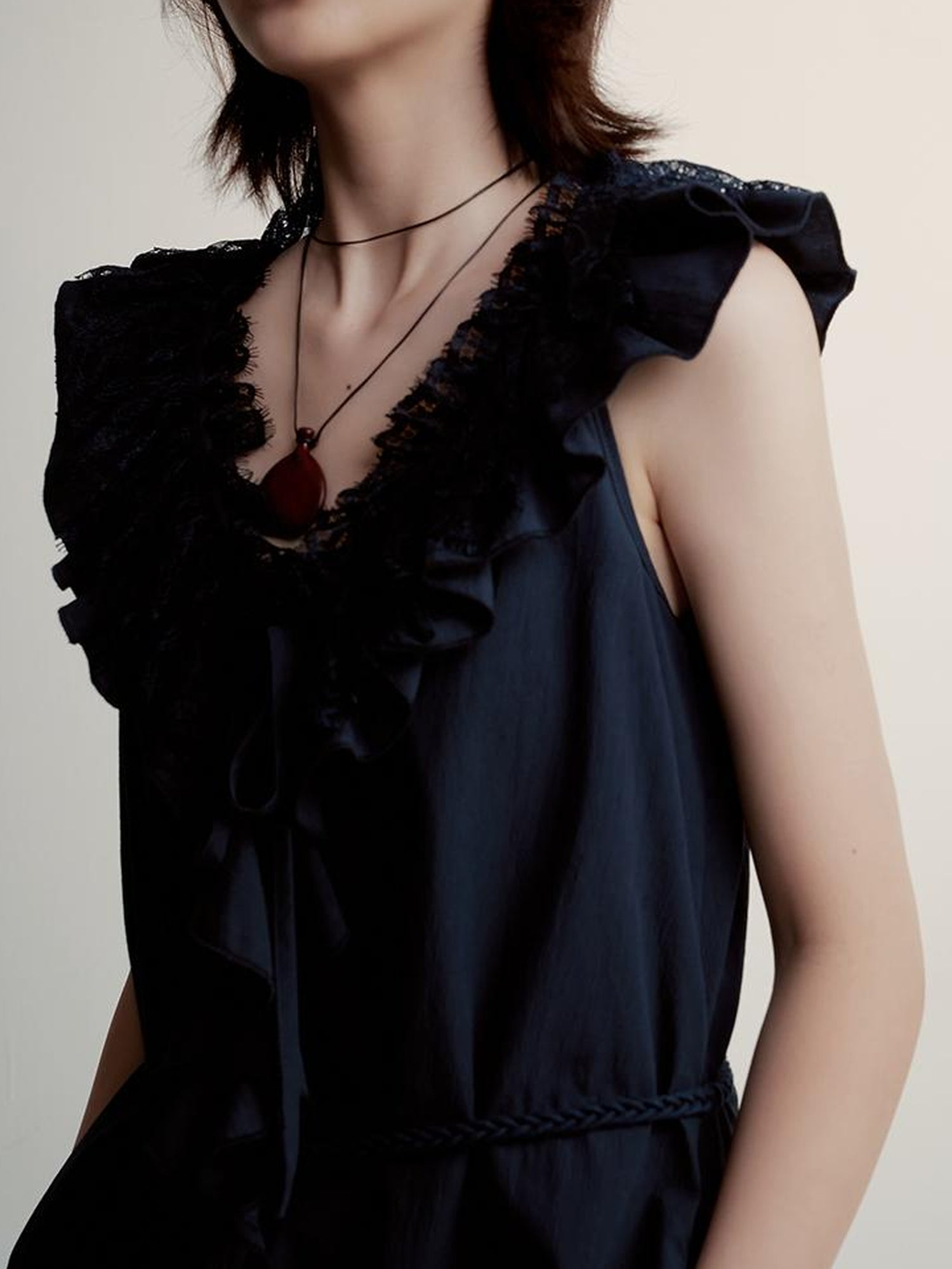 FUSSED Prussian Blue Reversible V Neck Dress With Paper Texture Antibacterial Linen