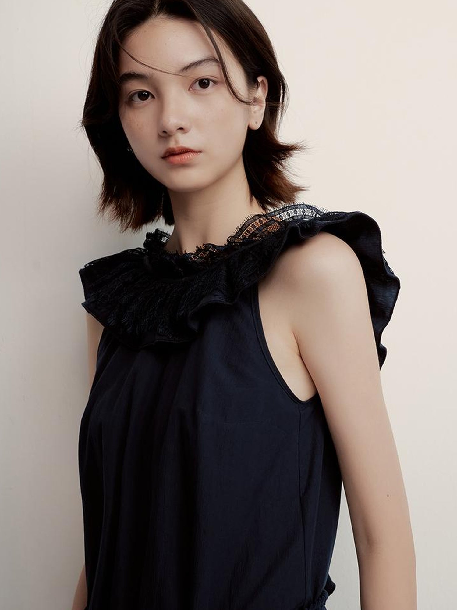 FUSSED Prussian Blue Reversible V Neck Dress With Paper Texture Antibacterial Linen