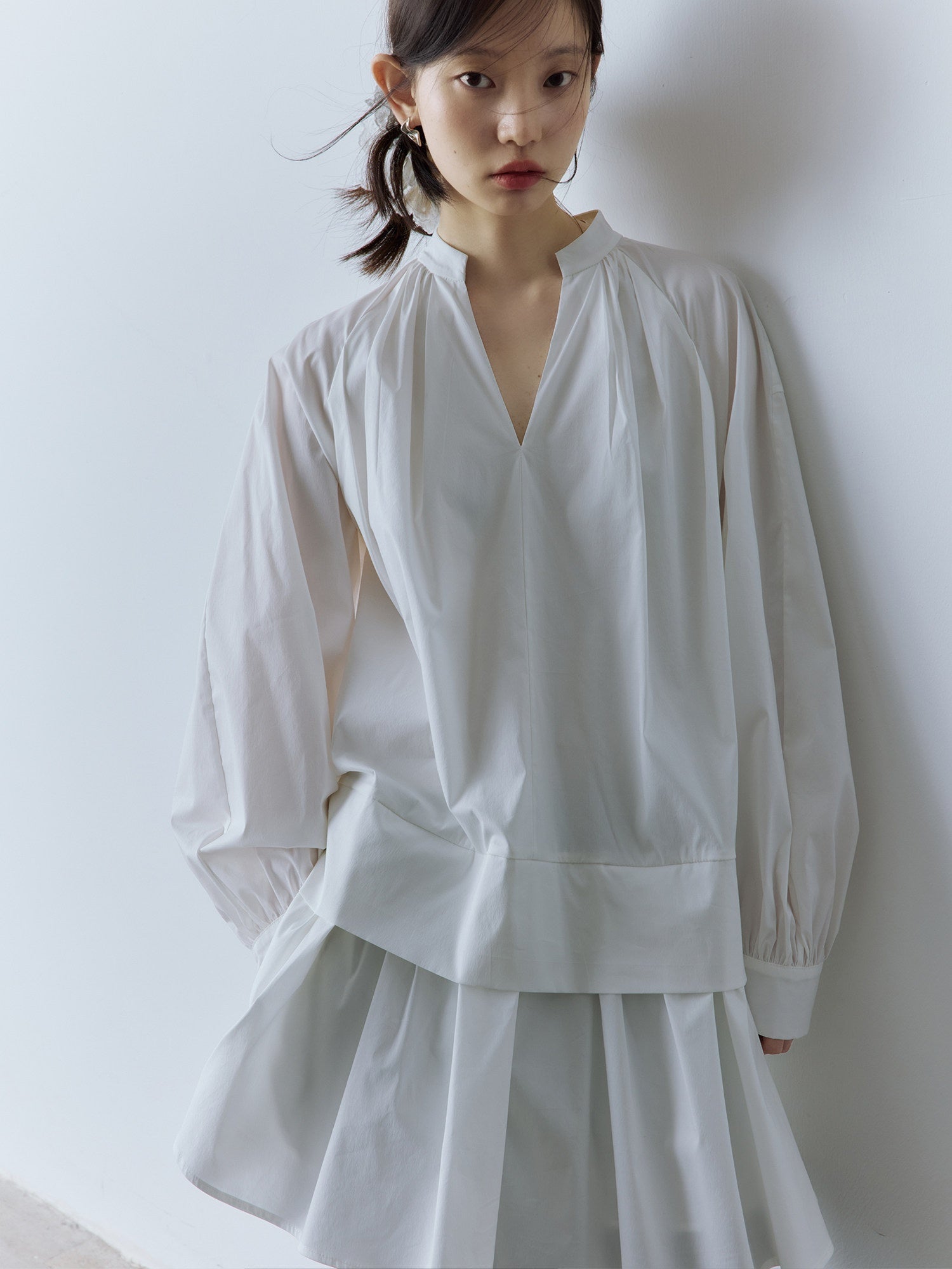 FUSSED_Pure_Cotton_V-ceck_Long_Sleeve_Girly_Women_Mist_White_Midi_Dresses_MISSTT