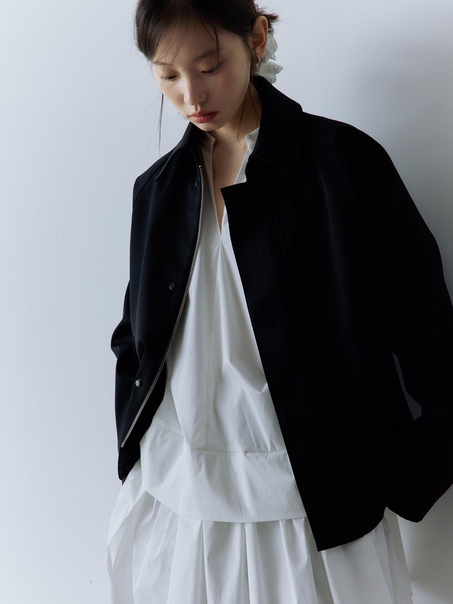 FUSSED Pure Cotton V-ceck Long Sleeve Girly Women Mist White Midi Dresses