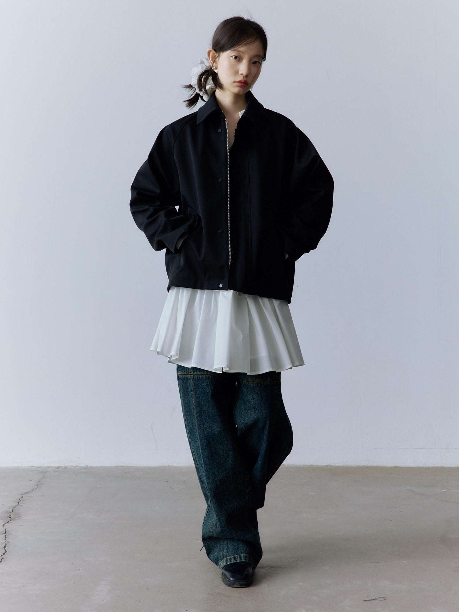 FUSSED Pure Cotton V-ceck Long Sleeve Girly Women Mist White Midi Dresses