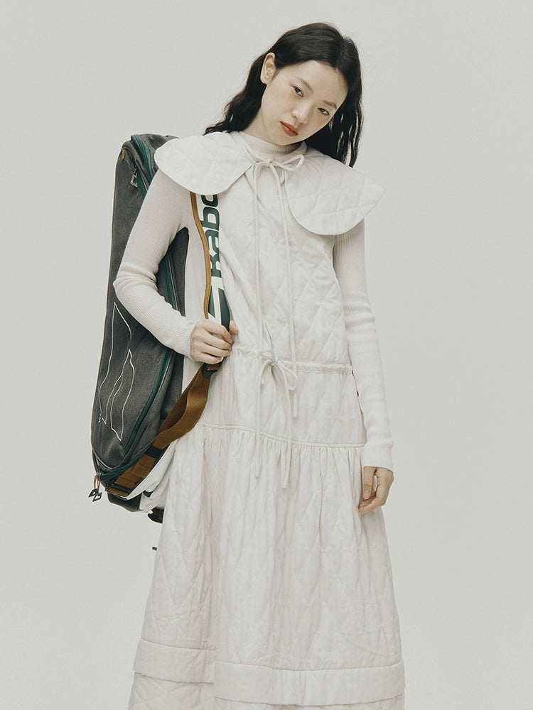 FUSSED_Quilted_Diamond_Stitch_Smock_Dress_In_Soft_Mist_White_MISSTT