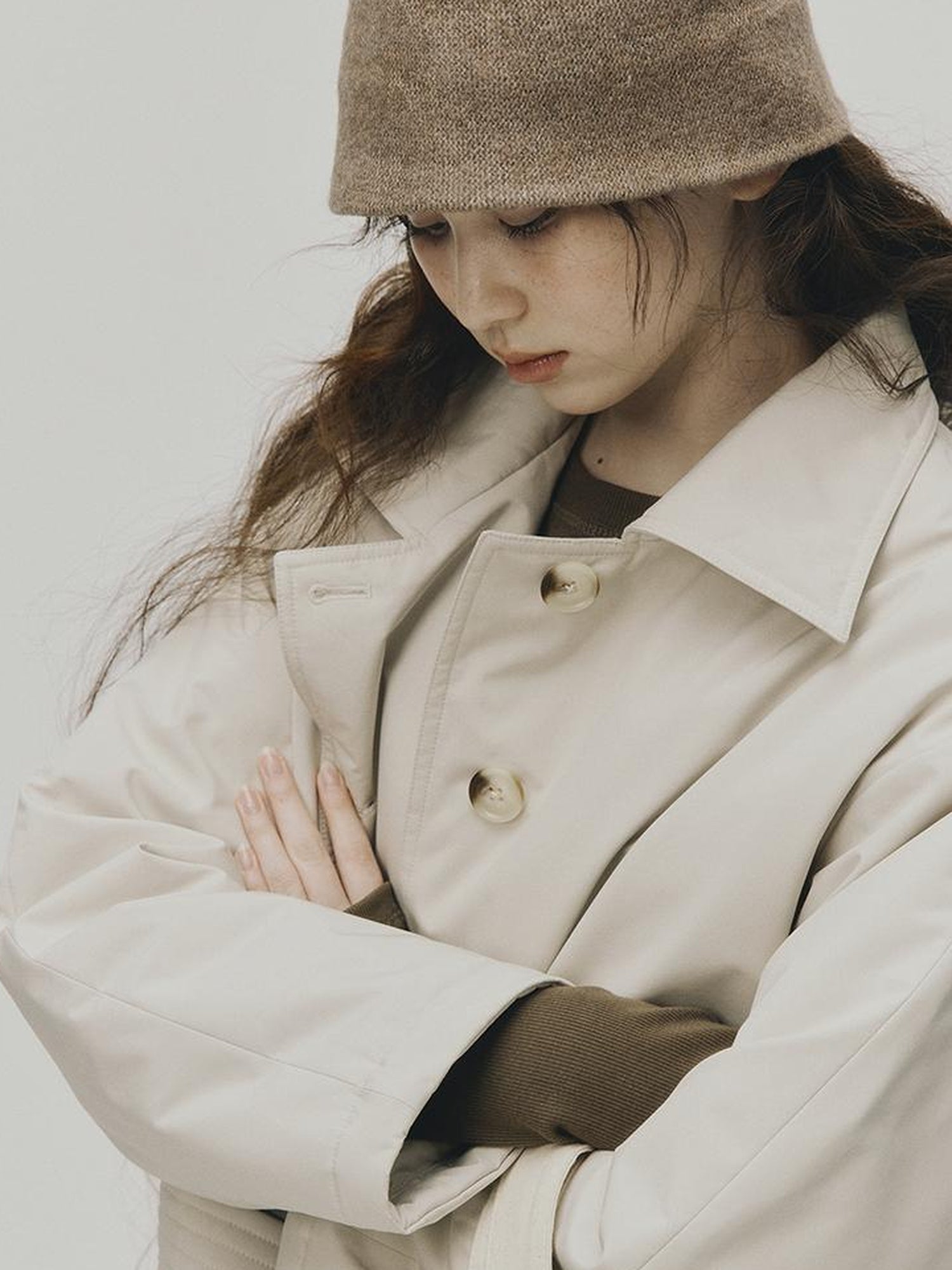 FUSSED Quilted Wool Filled Trench Coat In Oatmeal Grey