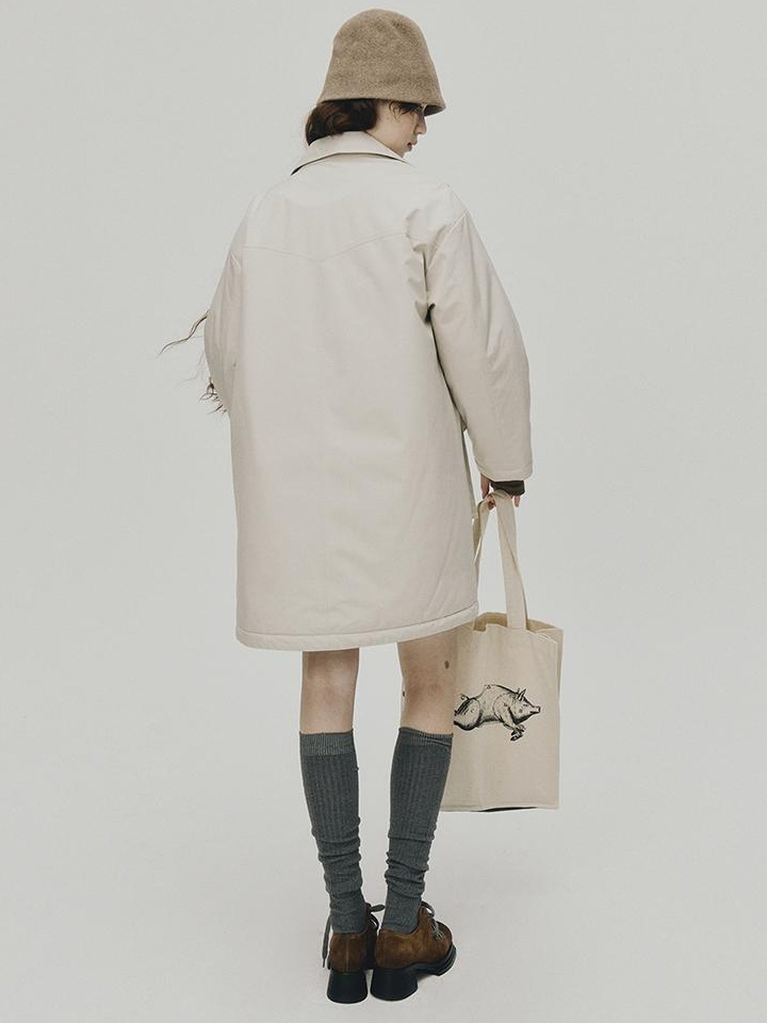 FUSSED Quilted Wool Filled Trench Coat In Oatmeal Grey