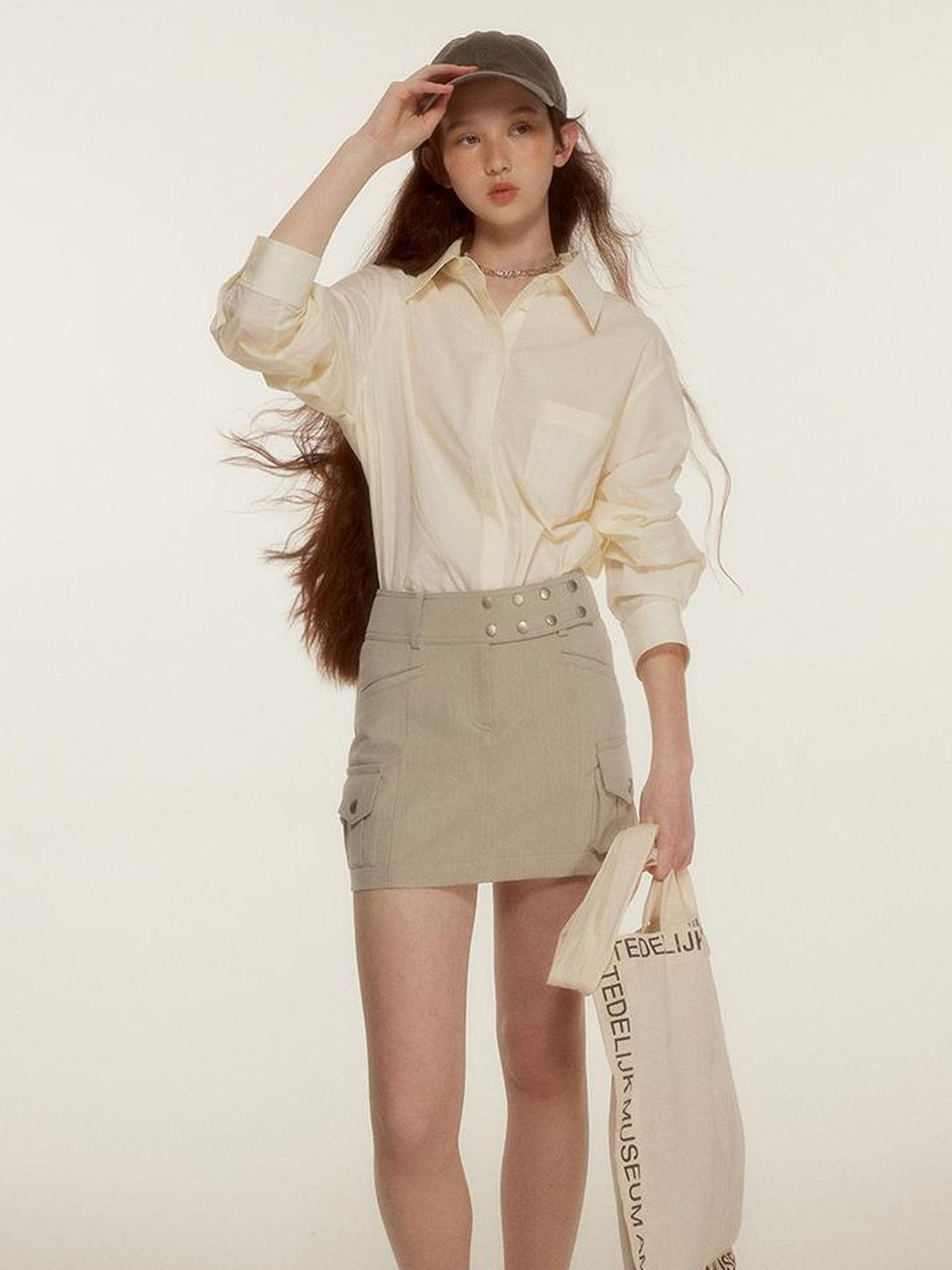 FUSSED Rebel Heiress Workwear Skirt Soft Grey Green