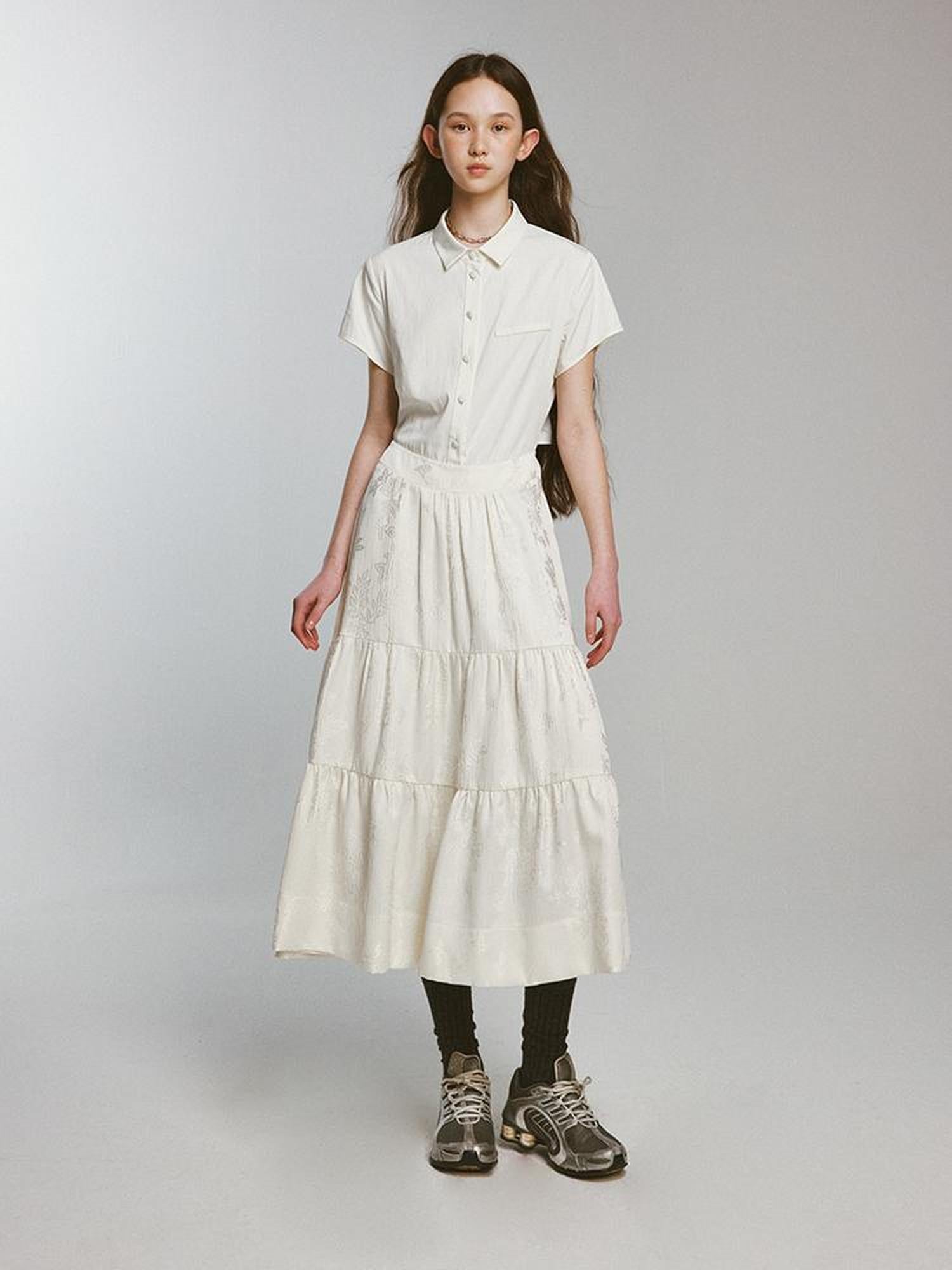 FUSSED Rebellious Court Texture Embroidered Layered Shirt Dress