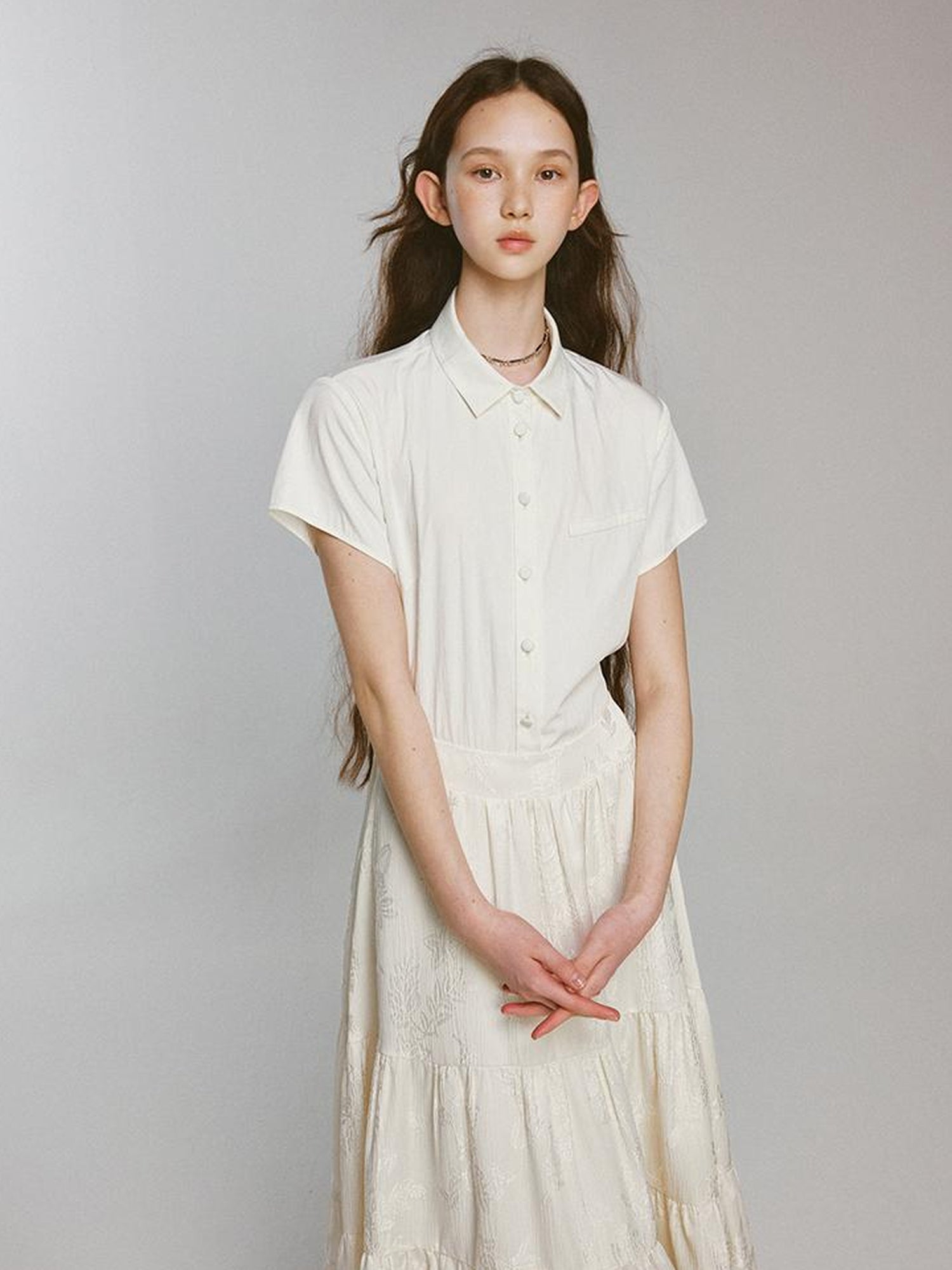 FUSSED Rebellious Court Texture Embroidered Layered Shirt Dress