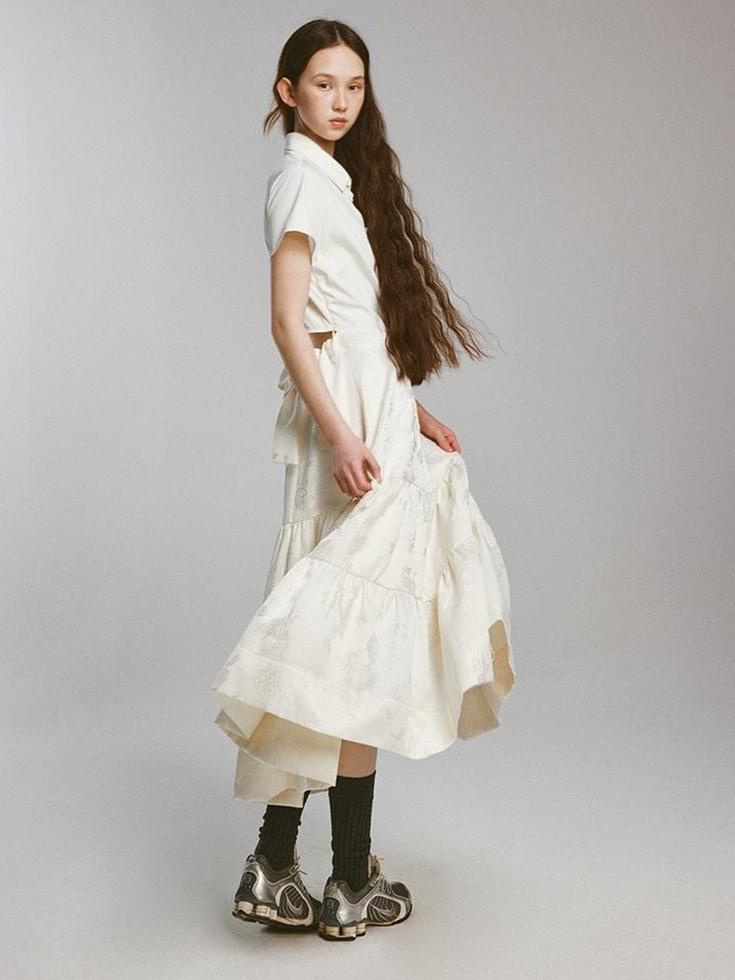 FUSSED Rebellious Court Texture Embroidered Layered Shirt Dress