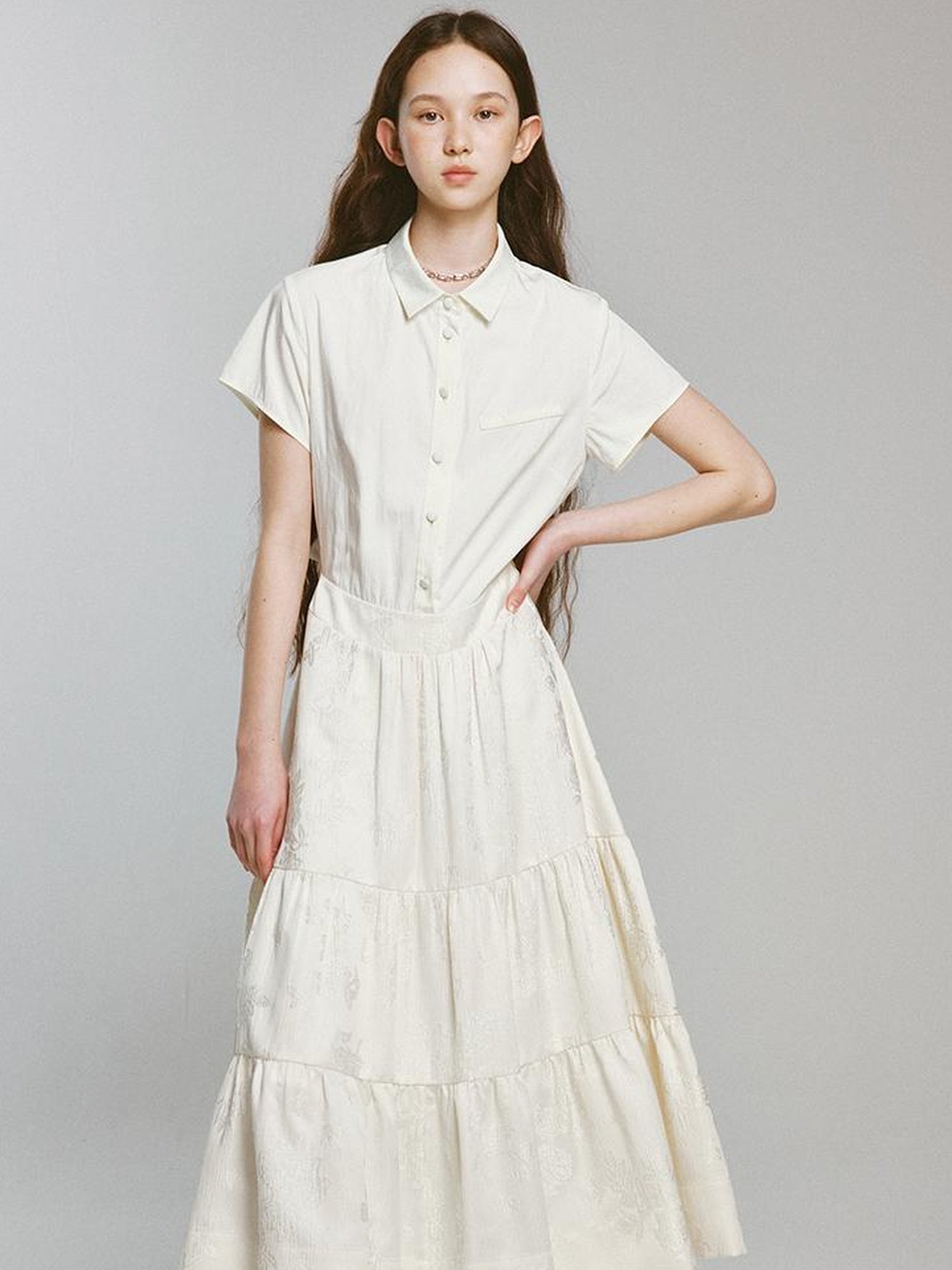 FUSSED Rebellious Court Texture Embroidered Layered Shirt Dress