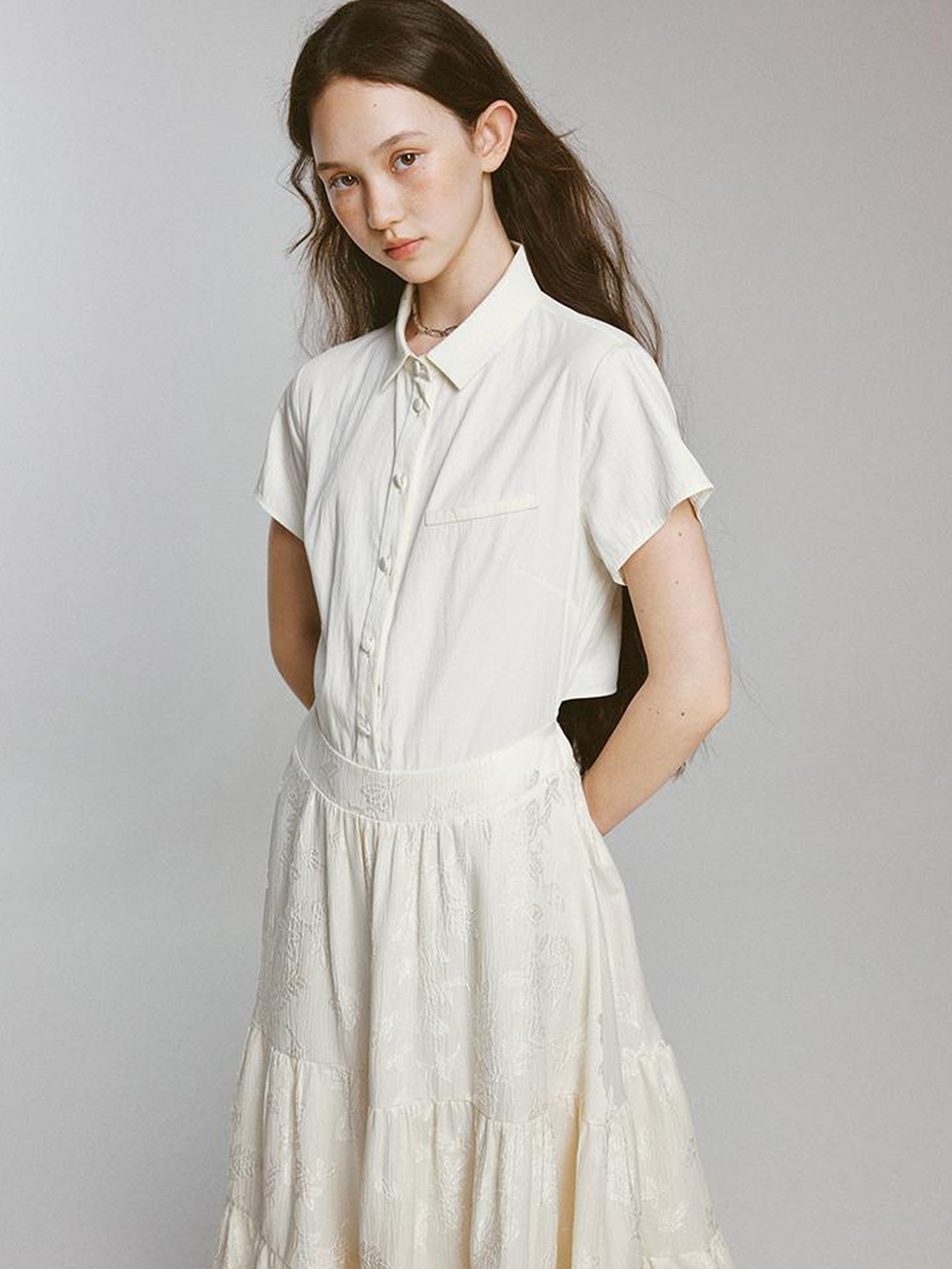 FUSSED Rebellious Court Texture Embroidered Layered Shirt Dress