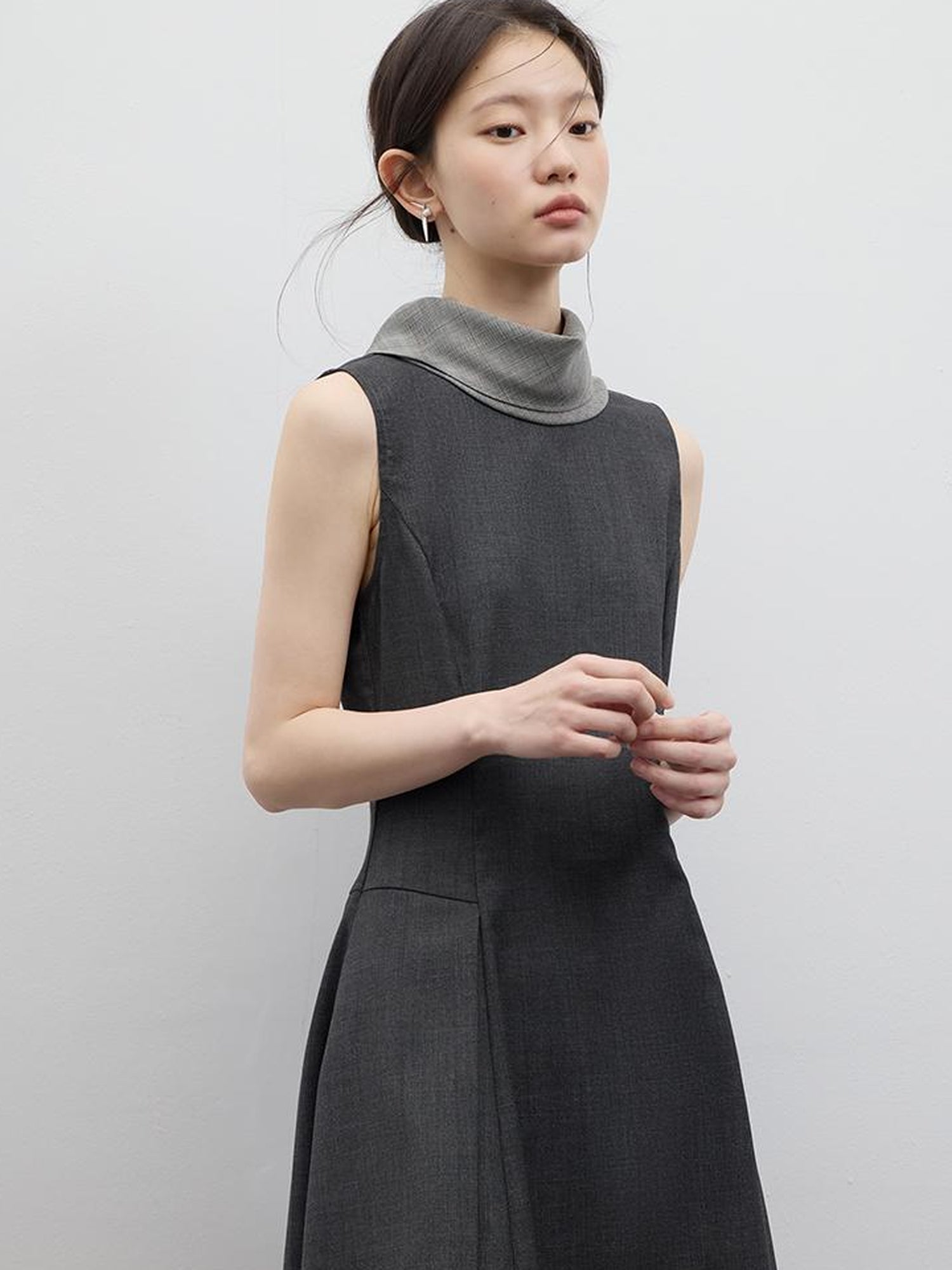 FUSSED Refined Gray Slim Fit Pleated Reversible Waistcoat Dress