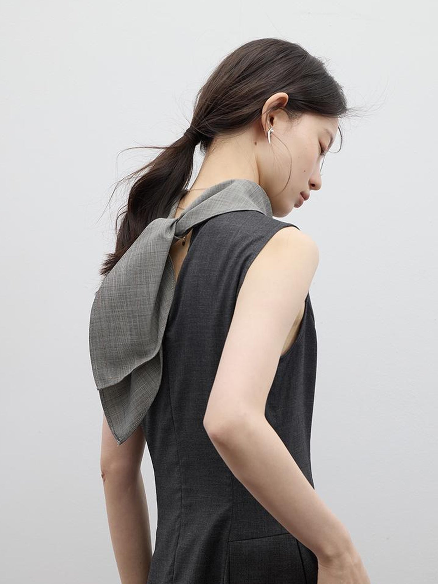 FUSSED Refined Gray Slim Fit Pleated Reversible Waistcoat Dress