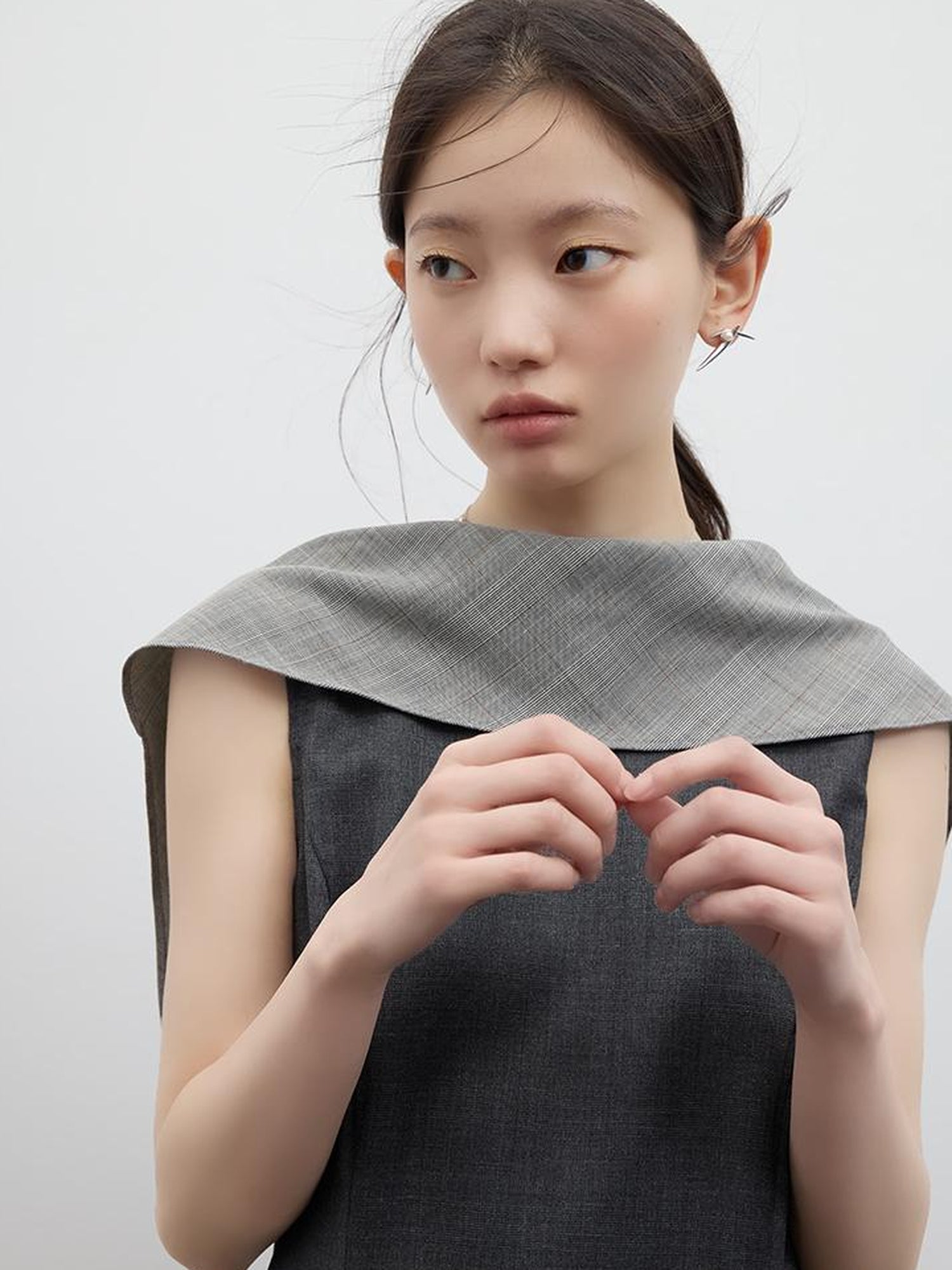 FUSSED Refined Gray Slim Fit Pleated Reversible Waistcoat Dress