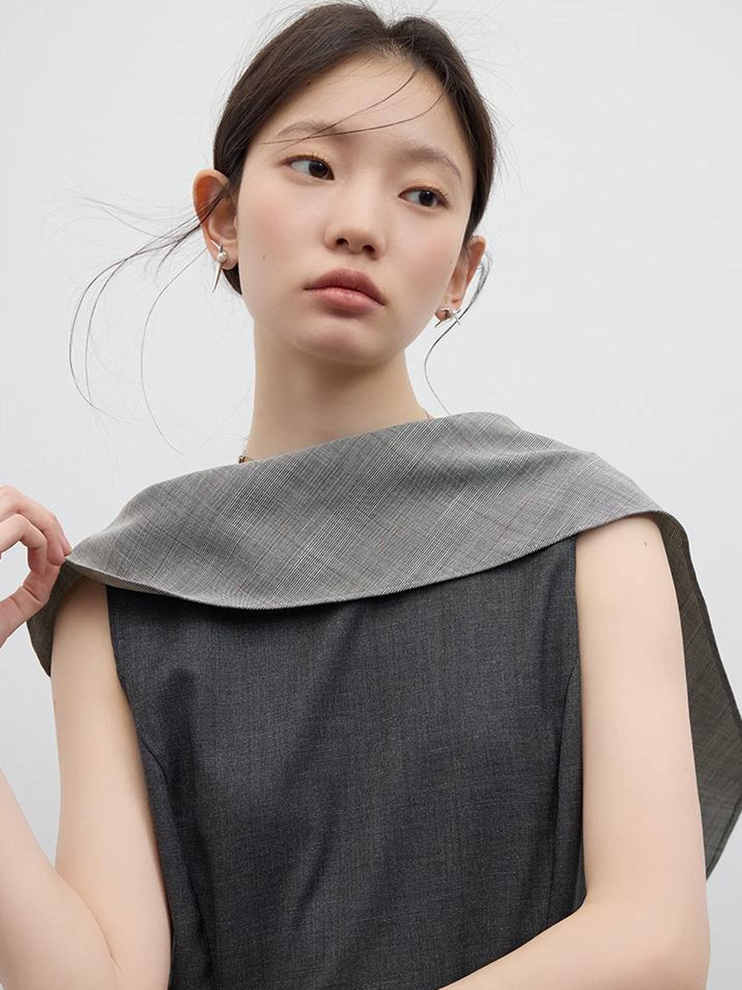 FUSSED Refined Gray Slim Fit Pleated Reversible Waistcoat Dress