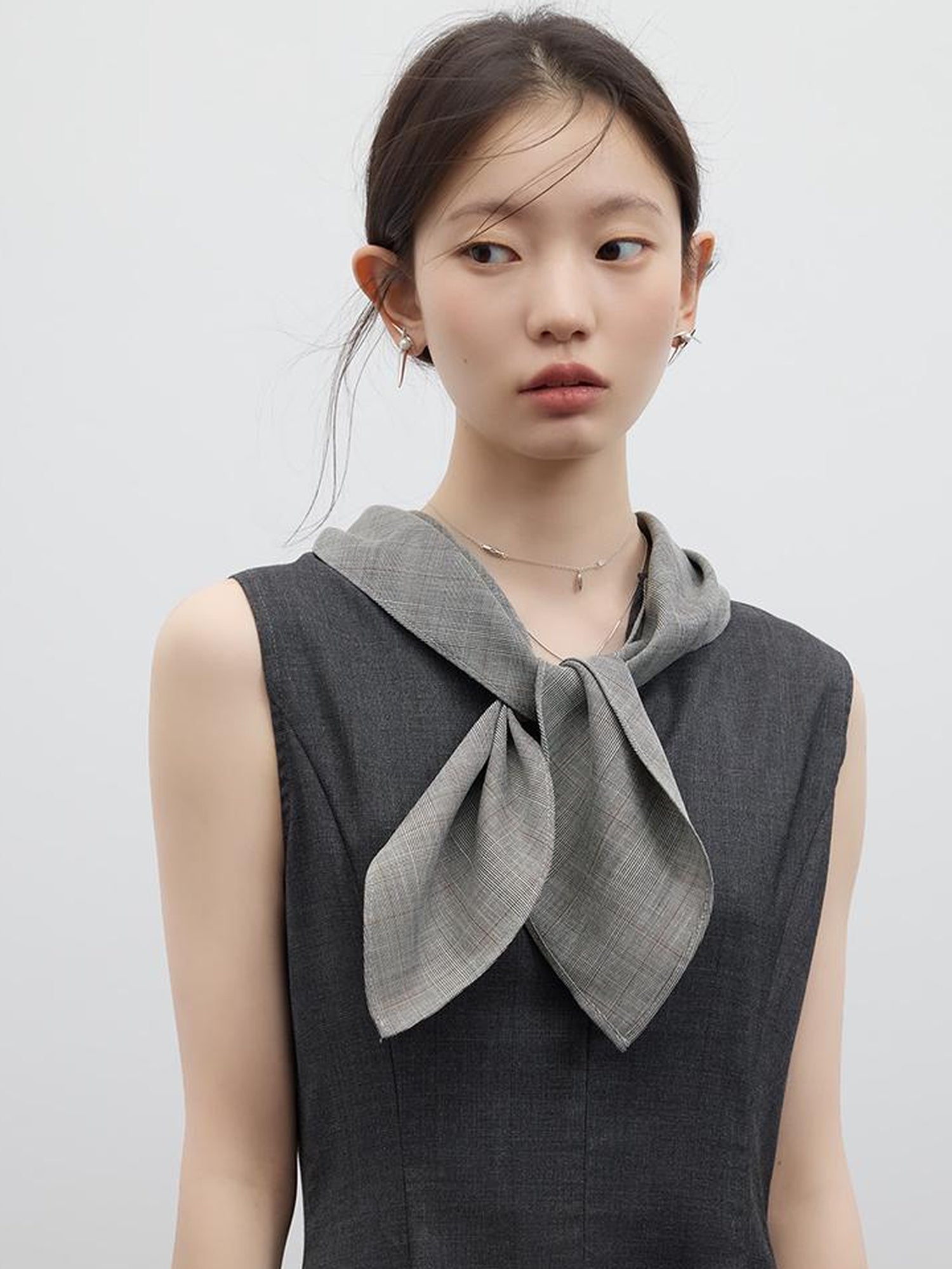 FUSSED Refined Gray Slim Fit Pleated Reversible Waistcoat Dress