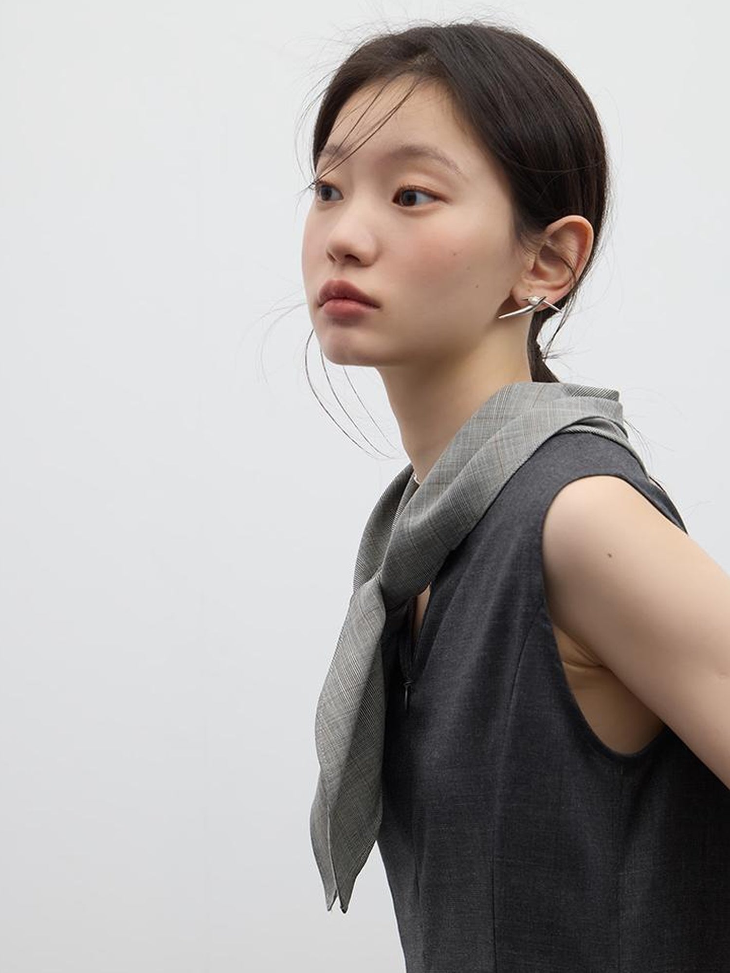 FUSSED Refined Gray Slim Fit Pleated Reversible Waistcoat Dress