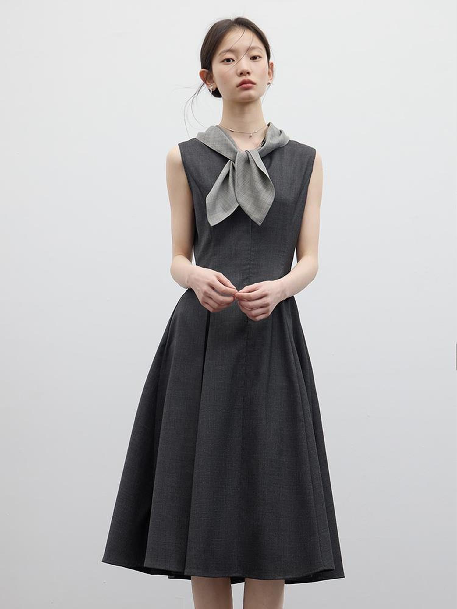 FUSSED Refined Gray Slim Fit Pleated Reversible Waistcoat Dress