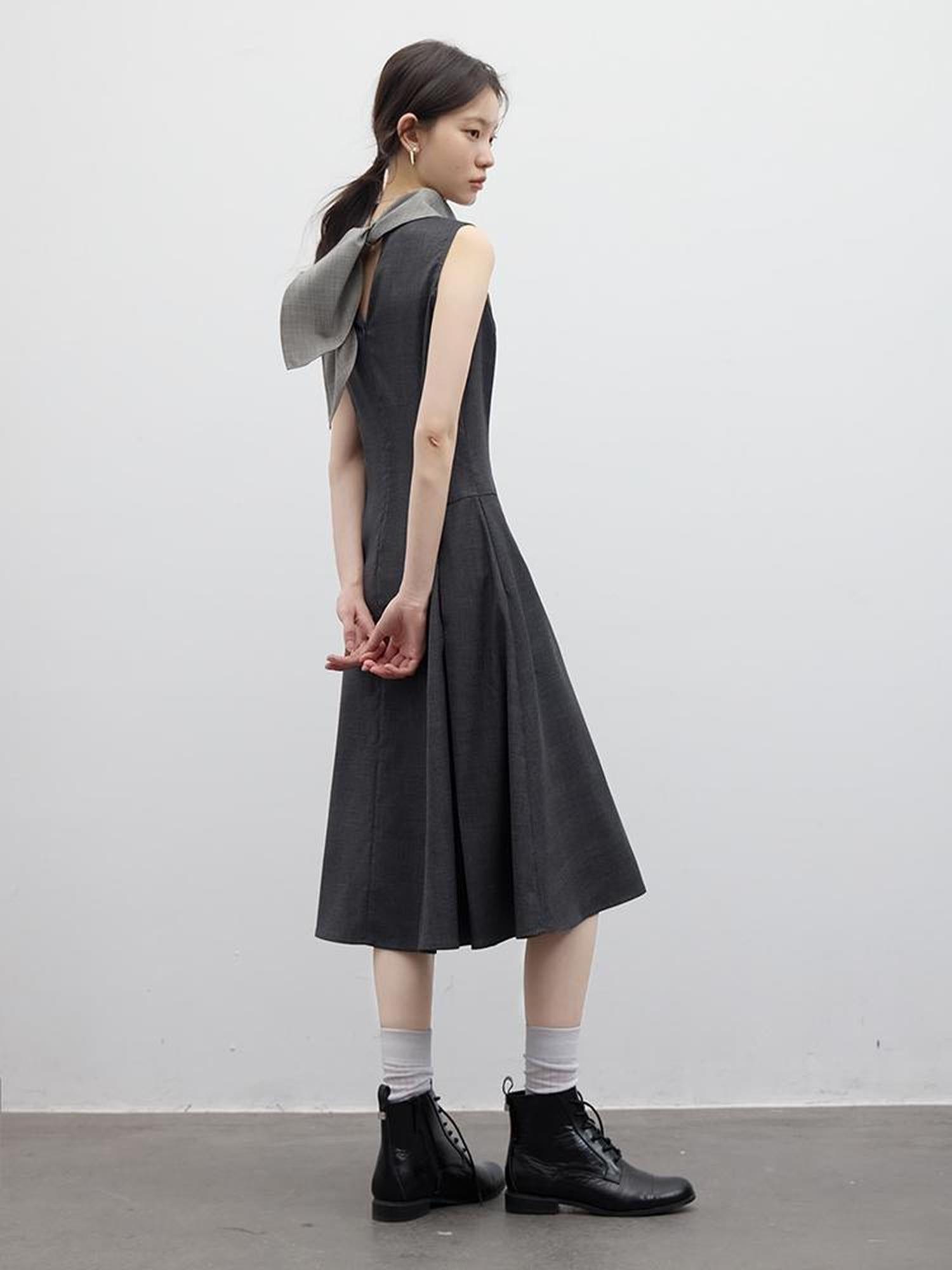FUSSED Refined Gray Slim Fit Pleated Reversible Waistcoat Dress