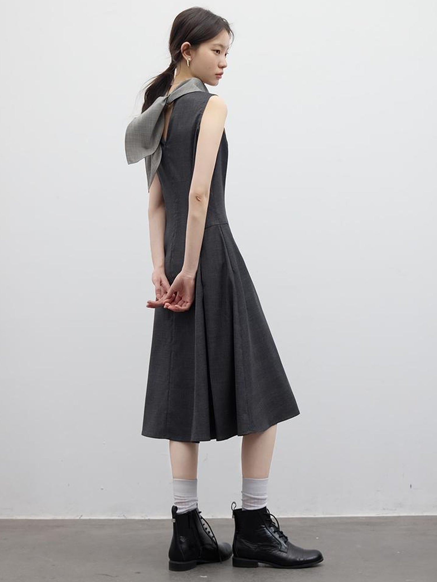 FUSSED Refined Gray Slim Fit Pleated Reversible Waistcoat Dress