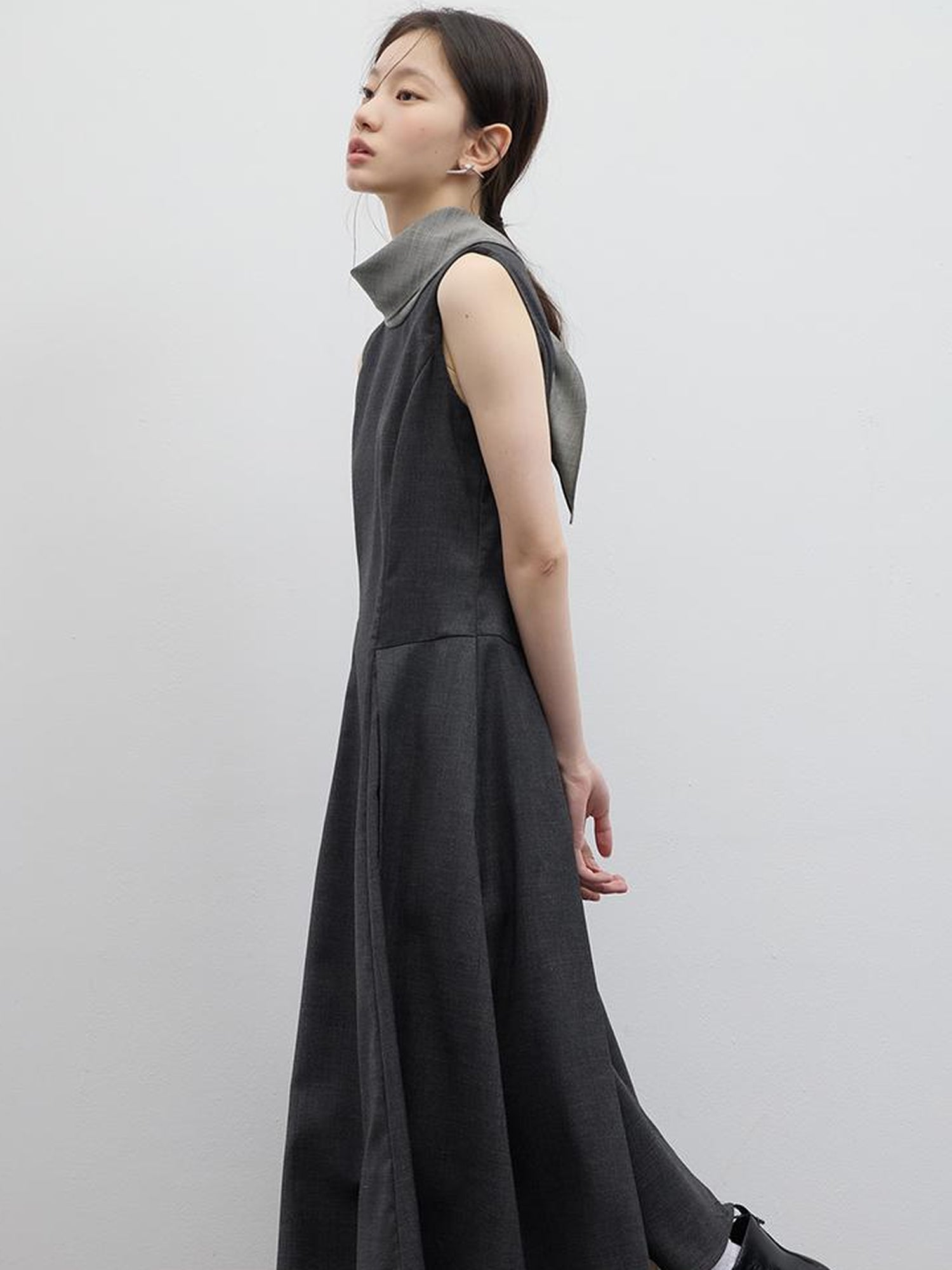 FUSSED Refined Gray Slim Fit Pleated Reversible Waistcoat Dress