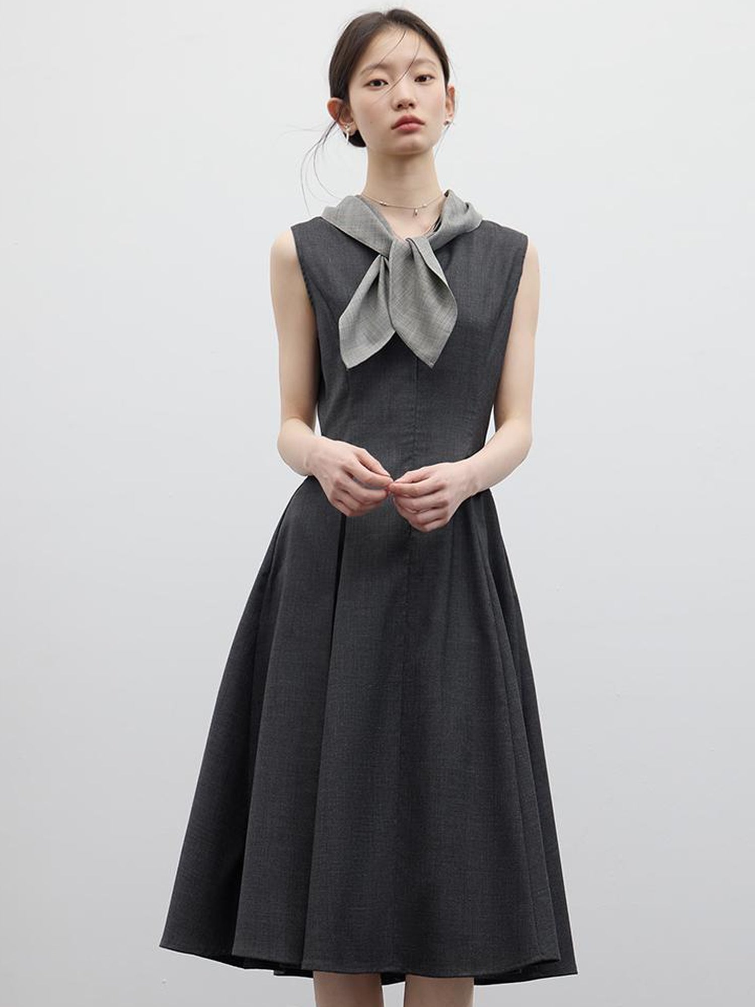 FUSSED Refined Gray Slim Fit Pleated Reversible Waistcoat Dress