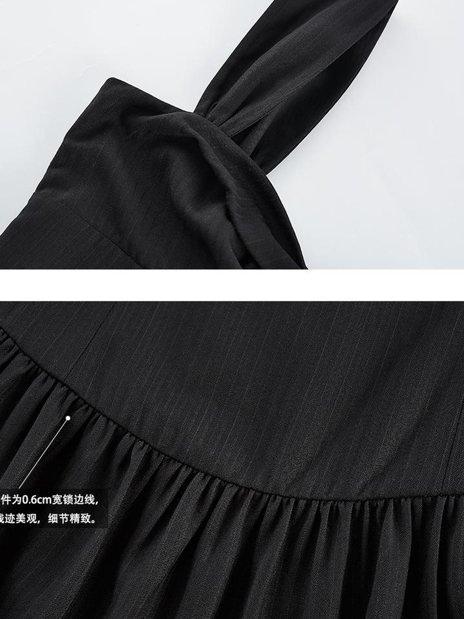 FUSSED Retro Ballroom Bow Bust Black Cake V-Neck Long-Sleeve Dress