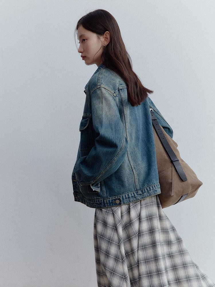 FUSSED Retro Blue Heavy Wash Metal Trim Oversized Women&