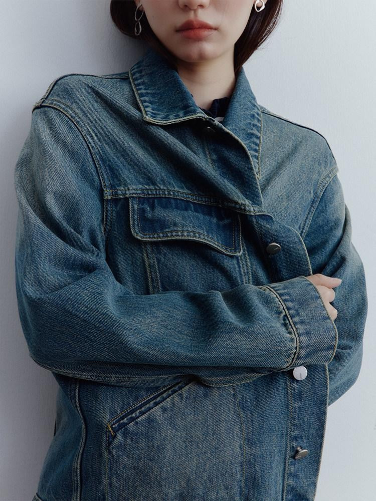 FUSSED Retro Blue Heavy Wash Metal Trim Oversized Women&