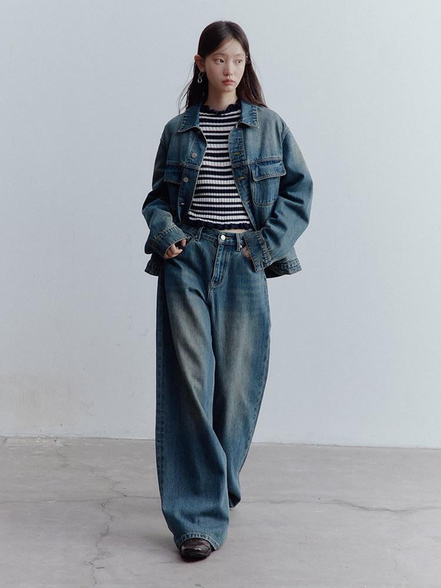 FUSSED Retro Blue Heavy Wash Metal Trim Oversized Women&