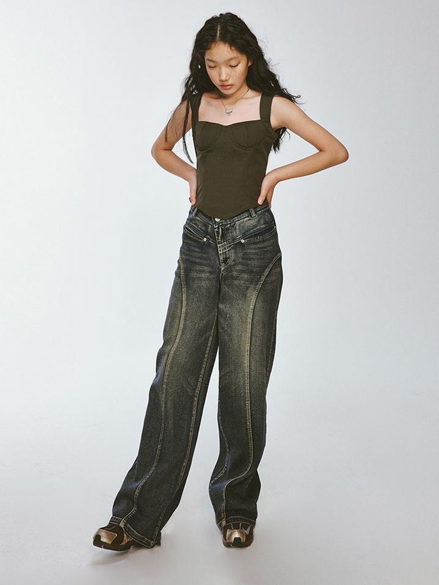 FUSSED Retro Olive Green Waist Cinching Blazer With Textured Stripe