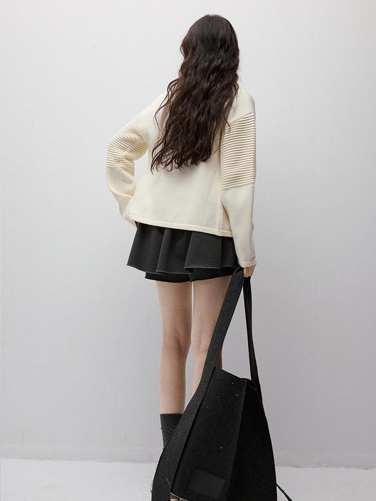 FUSSED Rippled Art Wave Knit Wool Blend Cropped Cardigan