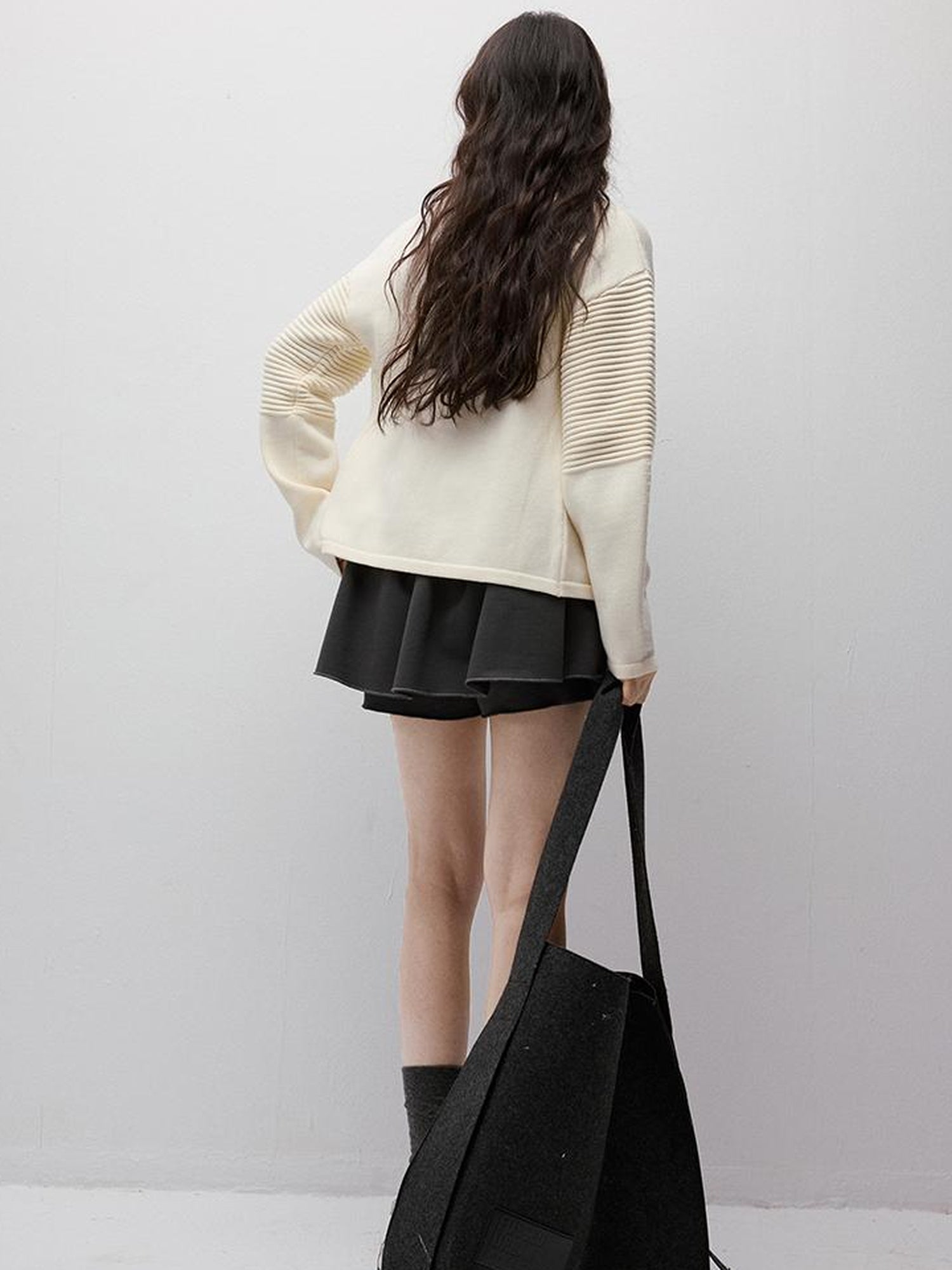 FUSSED Rippled Art Wave Knit Wool Blend Cropped Cardigan