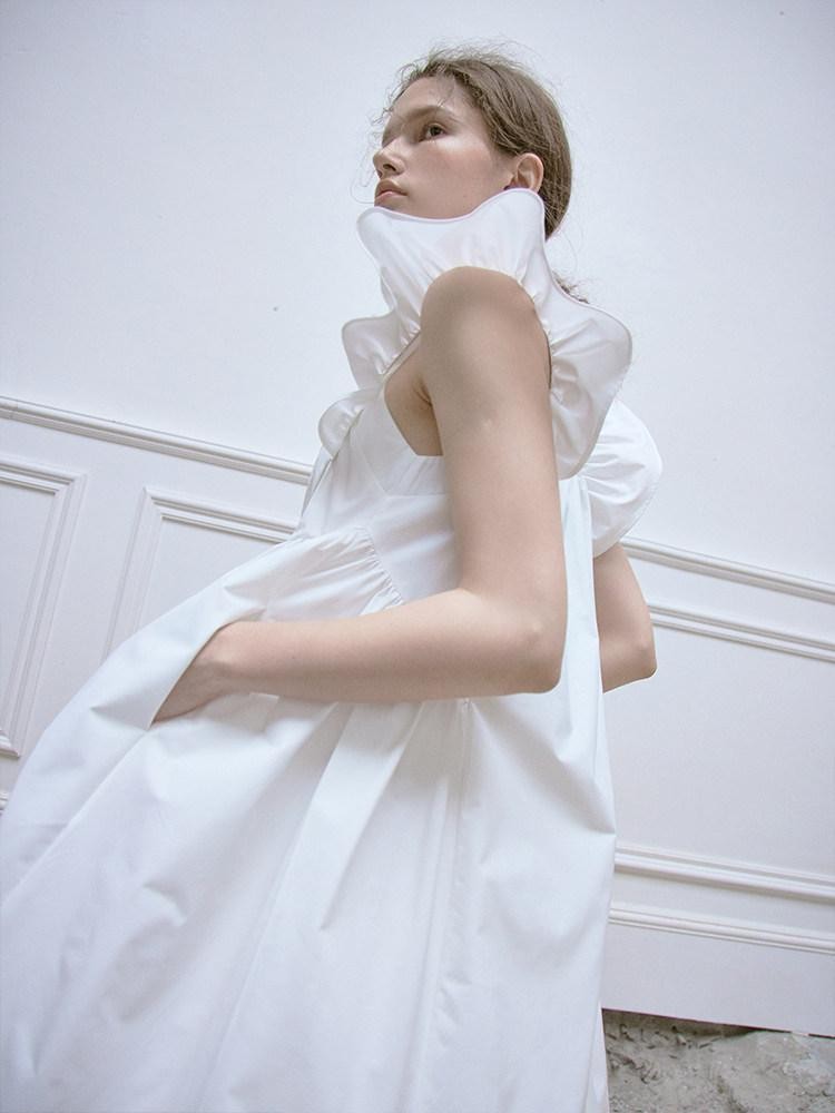 FUSSED Ruffle Square Neck A Line Tie Detail Women&