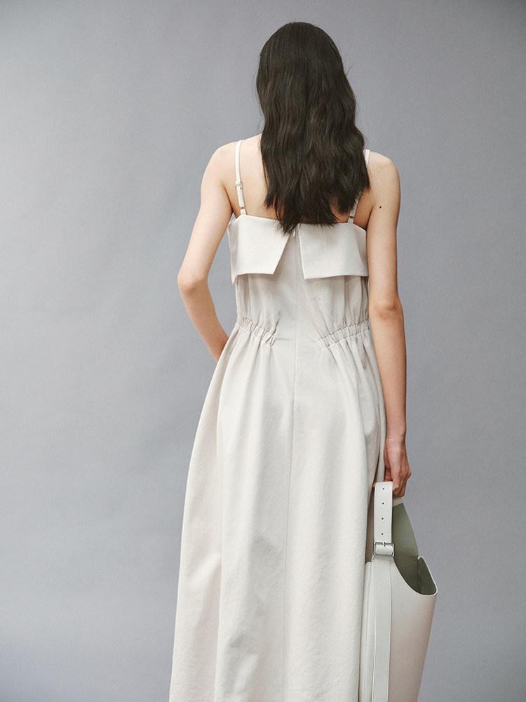 FUSSED Sage Gray Asymmetric Cinched Waist Spaghetti Strap Women&