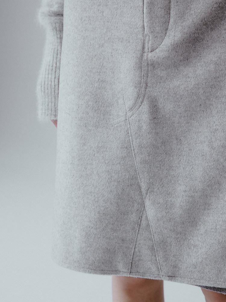 FUSSED Sand Grey Topstitched Single Panel A Line Mid Waist Women&