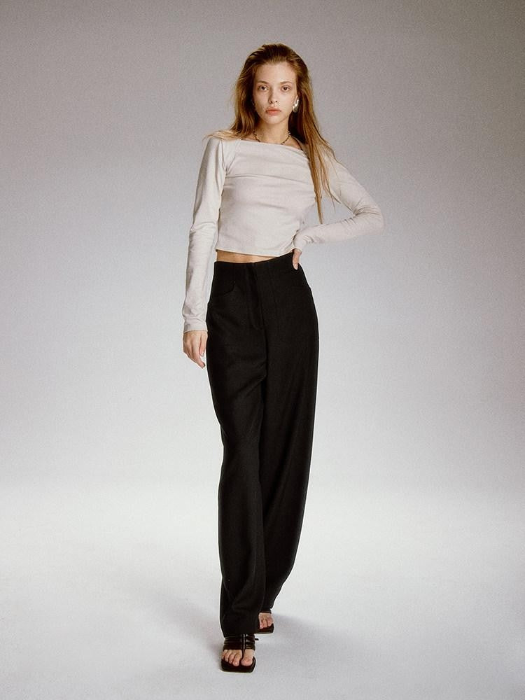 FUSSED Sandstone Black High Waist Double Pocket Minimal Drape Women&