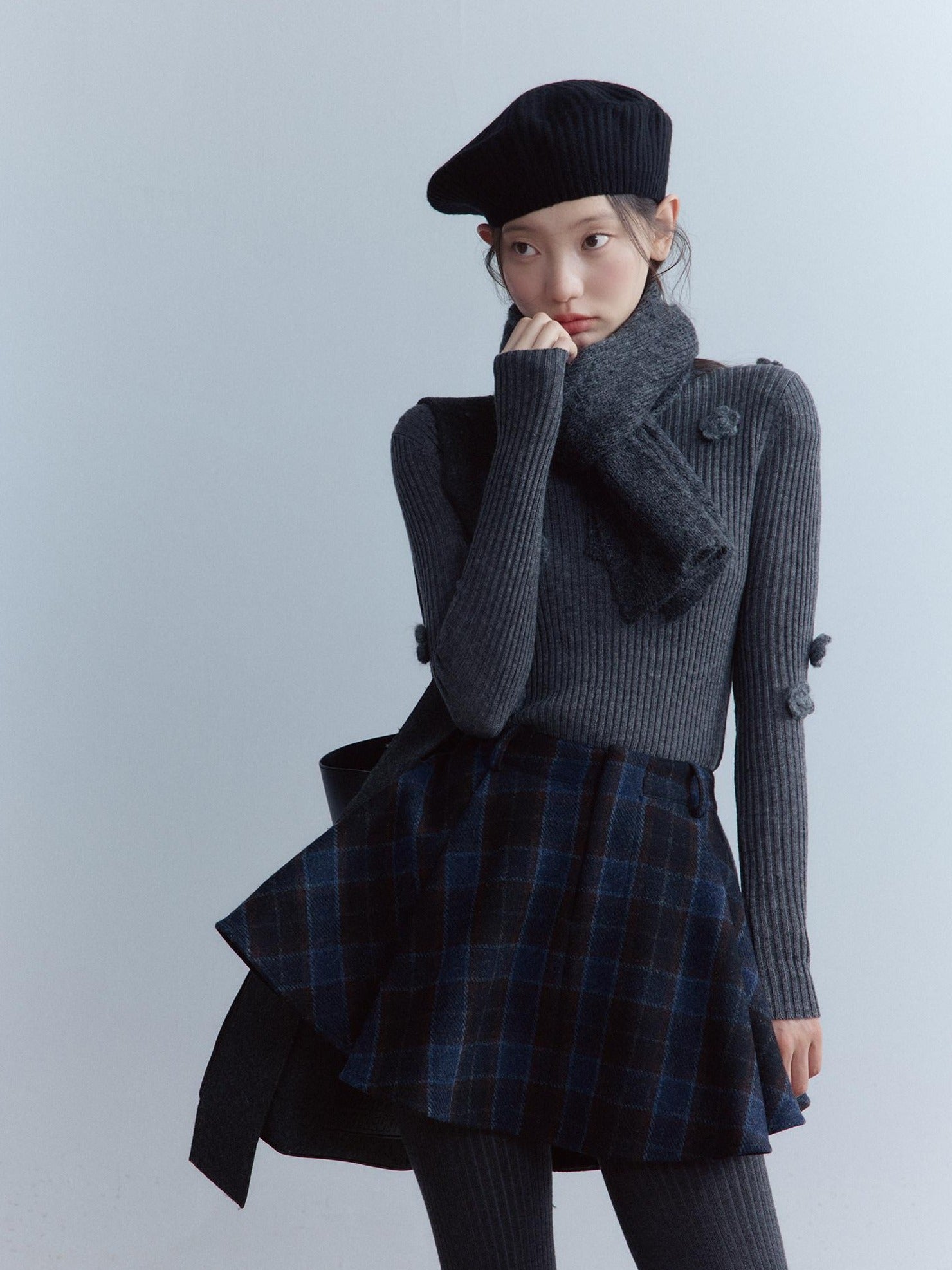 FUSSED Scottish Plaid Pleated Lined A Line Mid Waist Zip Pocket Preppy Citywalk Pants
