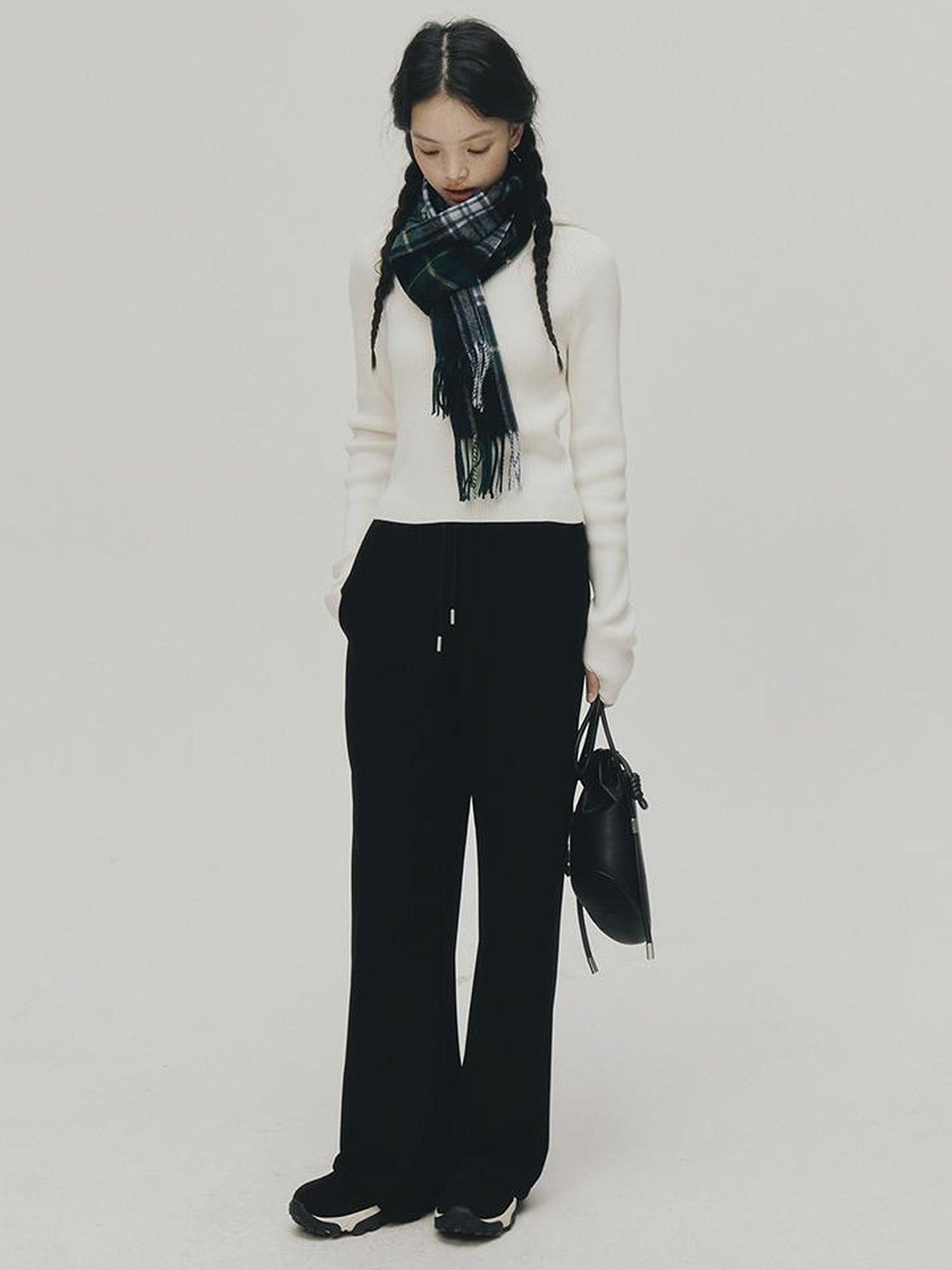 FUSSED Soft Casual Air Knit Trousers Stretchy Waist Pure Black