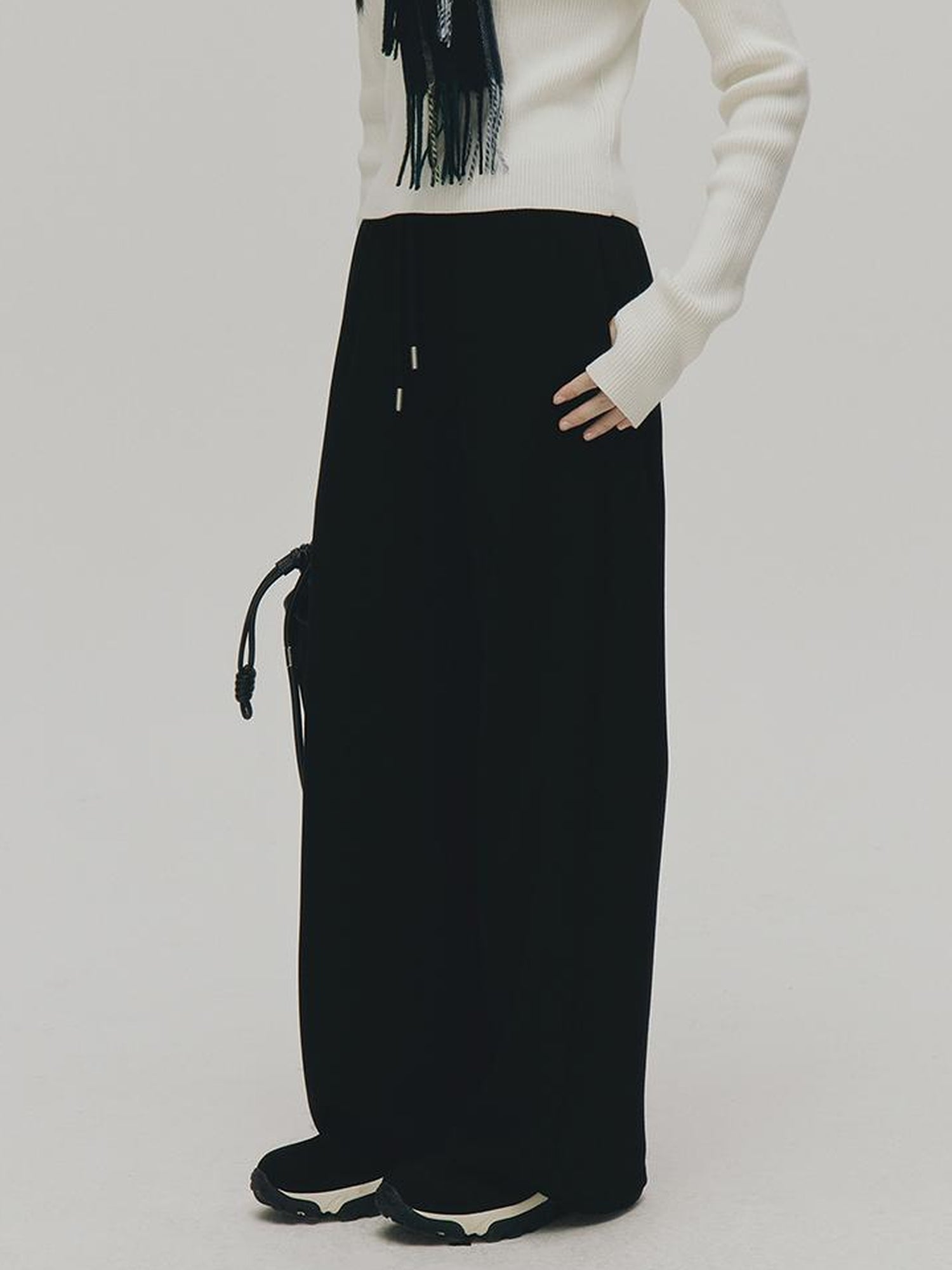 FUSSED Soft Casual Air Knit Trousers Stretchy Waist Pure Black