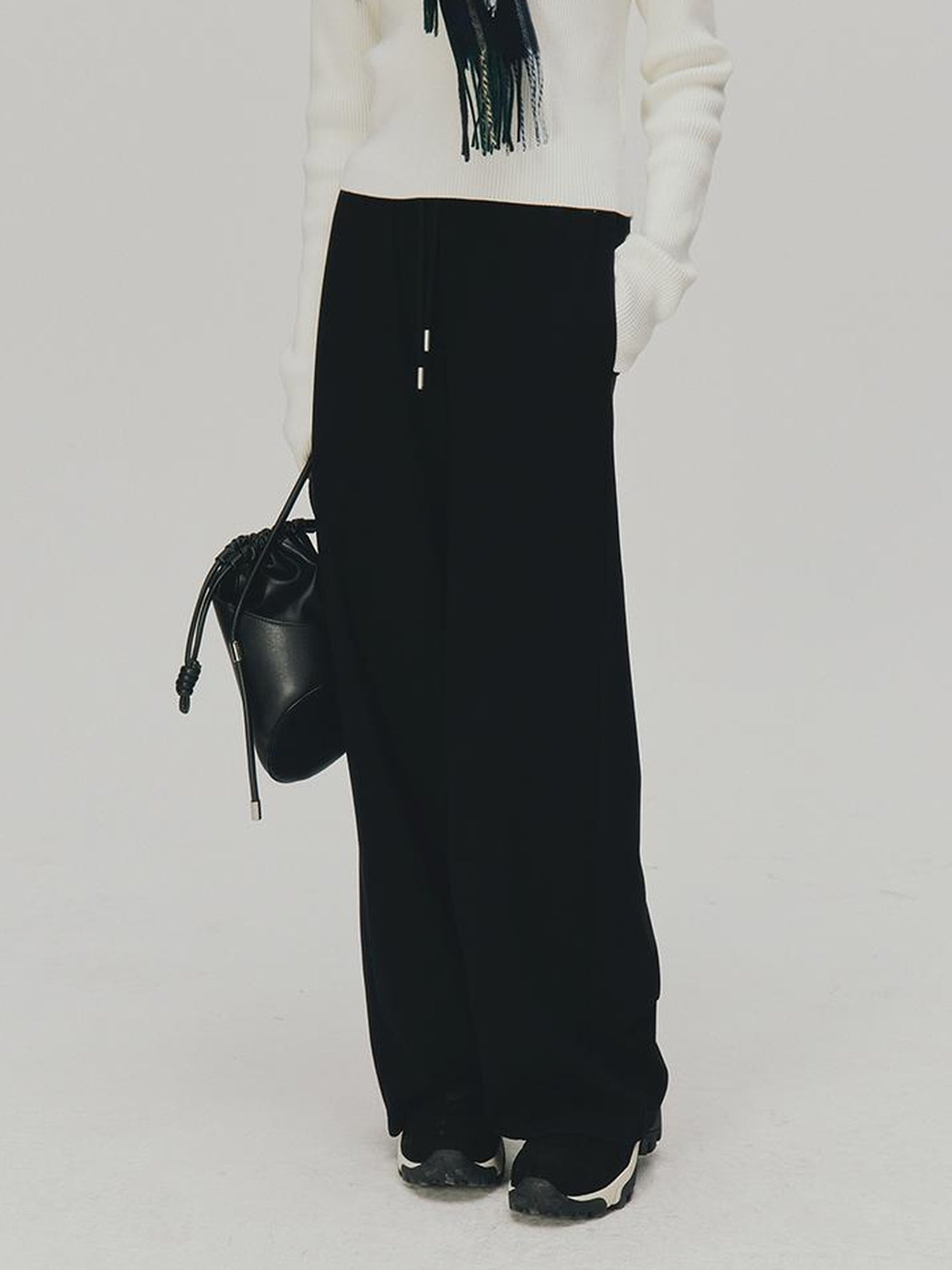 FUSSED Soft Casual Air Knit Trousers Stretchy Waist Pure Black