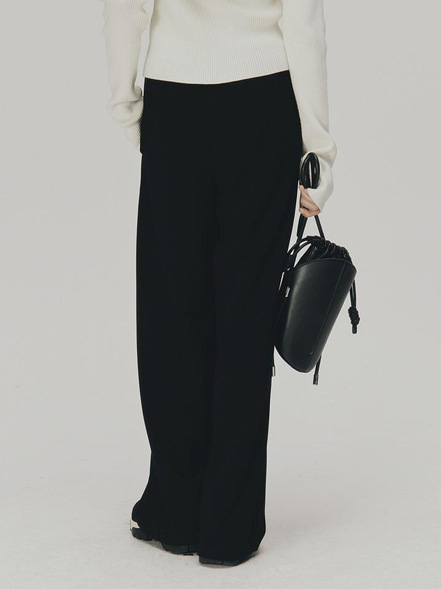 FUSSED Soft Casual Air Knit Trousers Stretchy Waist Pure Black