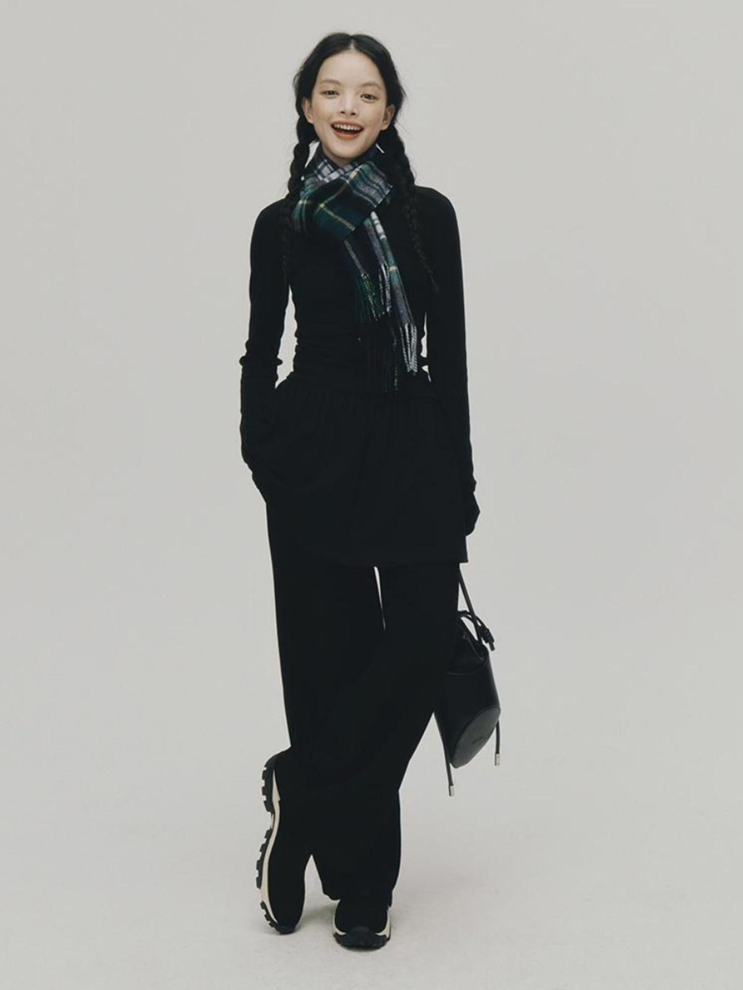 FUSSED Soft Casual Air Knit Trousers Stretchy Waist Pure Black