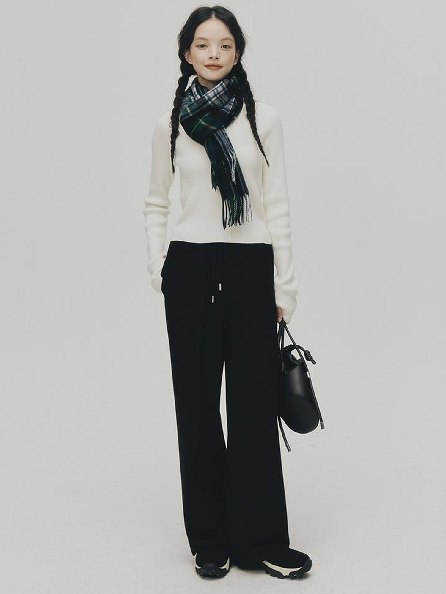 FUSSED Soft Casual Air Knit Trousers Stretchy Waist Pure Black