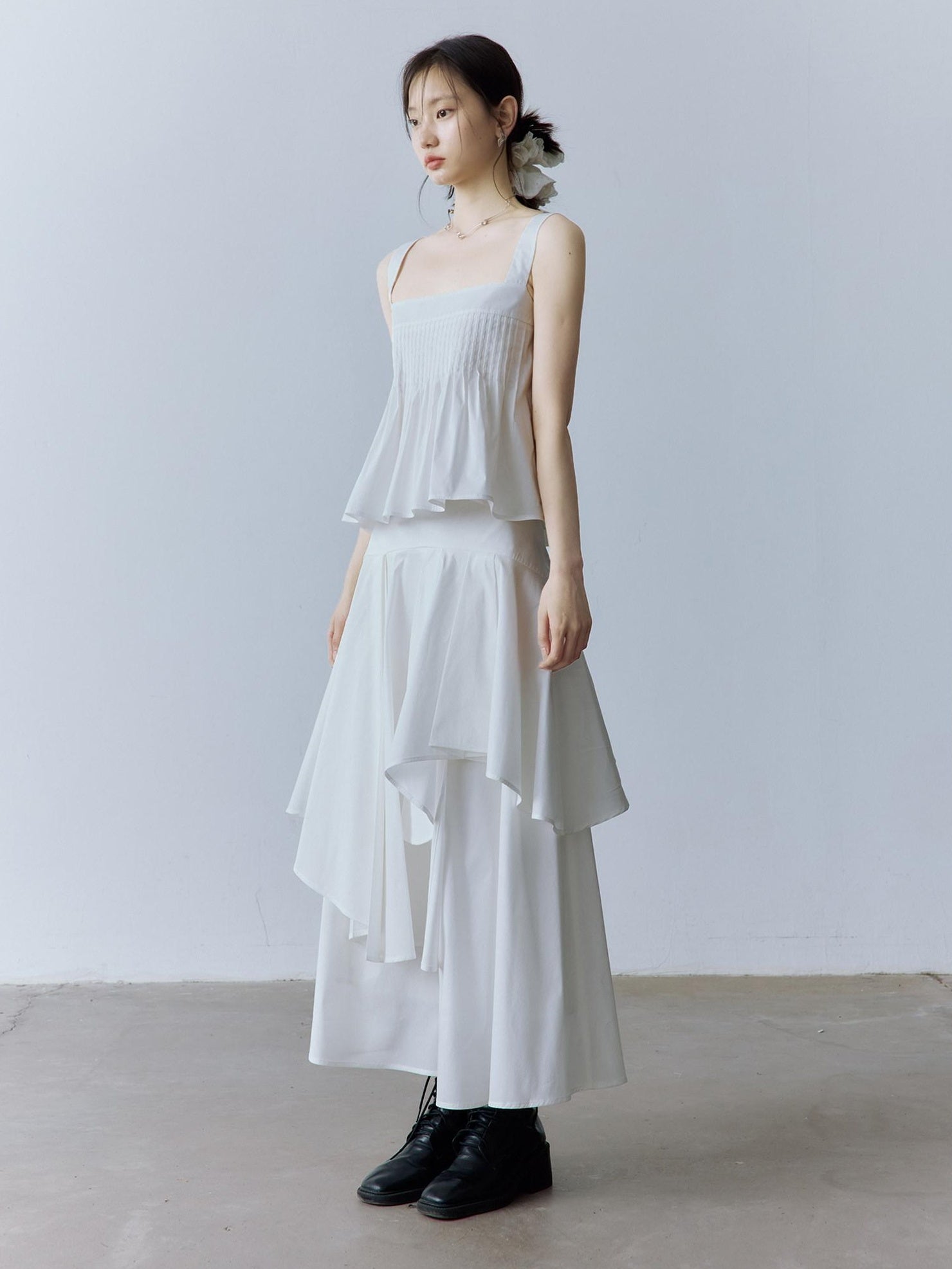 FUSSED Soft Cotton High Waist Minimalist Asymmetric A Line City Commuter Maxi Skirt