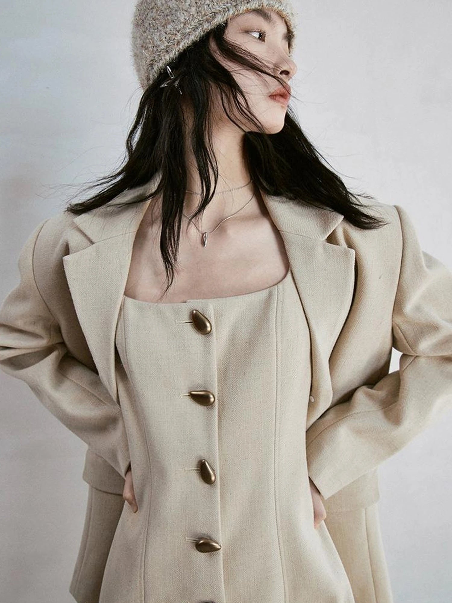 Soft Knit Beret With Mohair Wool Blend And Colorful Yarn Detail