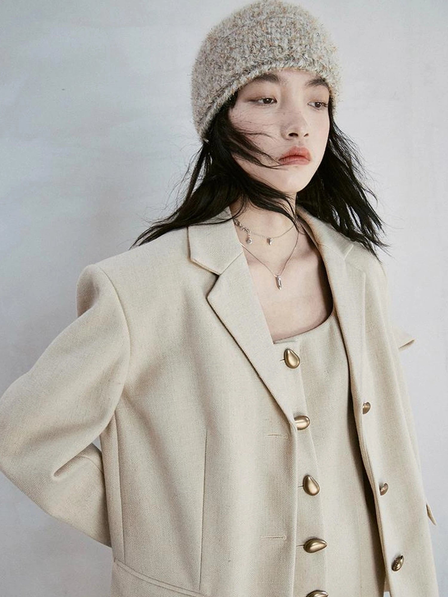 Soft Knit Beret With Mohair Wool Blend And Colorful Yarn Detail