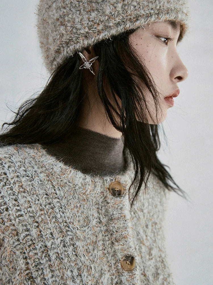 Soft Knit Beret With Mohair Wool Blend And Colorful Yarn Detail